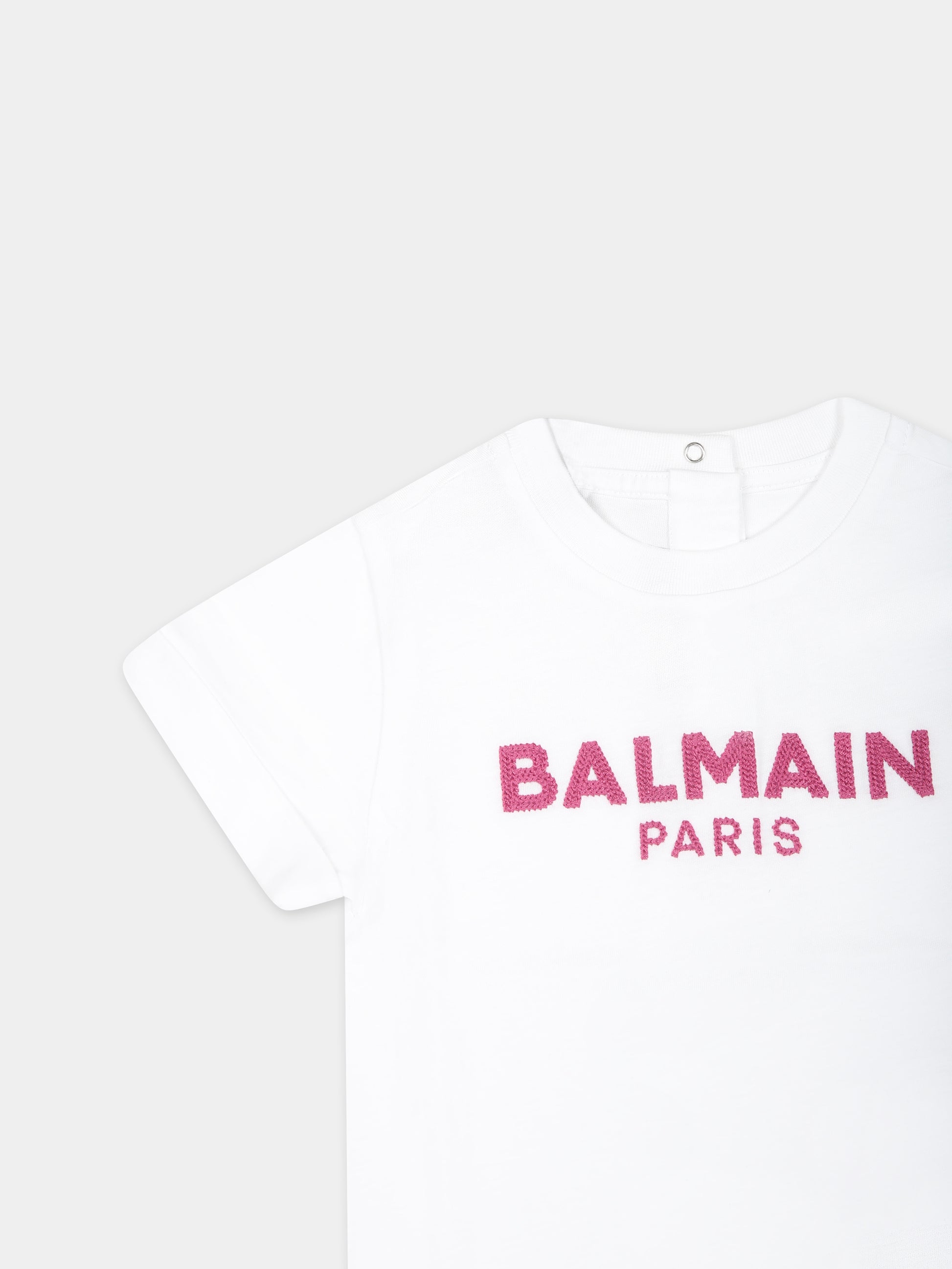 T-shirt bianca per neonata con logo ricamato,Balmain Kids,BT8531 Z0082 100FU