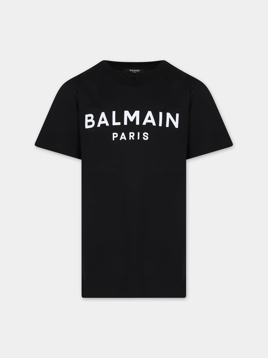T-shirt nera per bambini con logo,Balmain Kids,BT8P41 Z0082 930BC