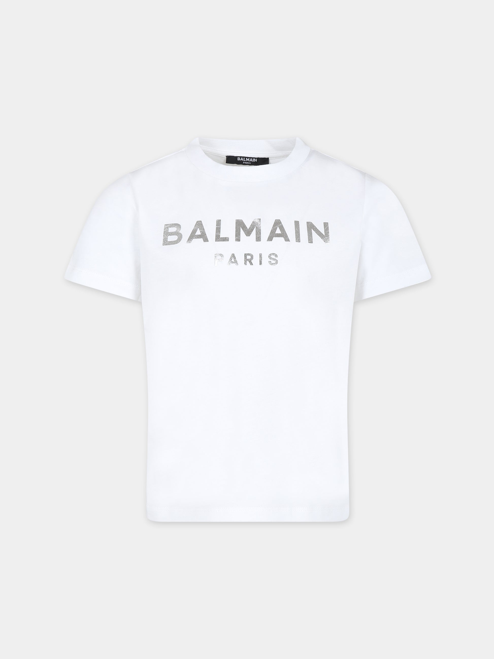 T-shirt bianca per bambino con logo,Balmain Kids,BS8R01 Z0082 100AG