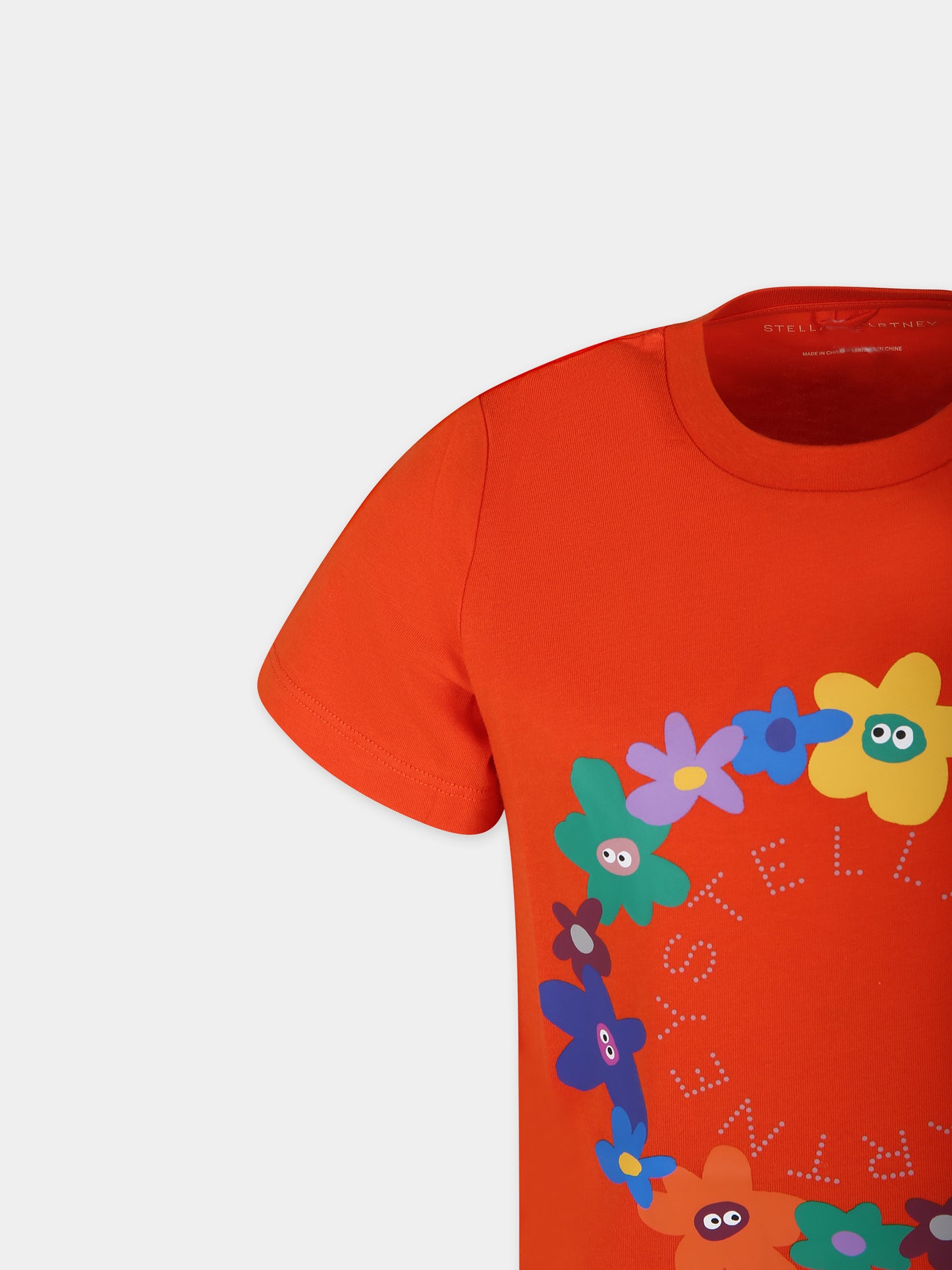 T-shirt arancione per bambina con fiori e logo,Stella Mccartney Kids,TT8B91 Z0434 437