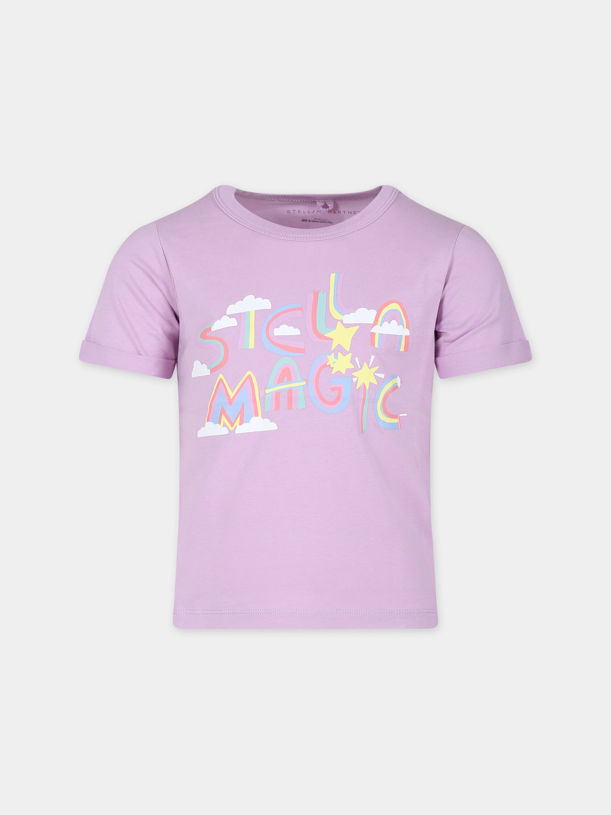 T-shirt viola per bambina con logo arcobaleno,Stella Mccartney Kids,TT8D51 Z0434 516