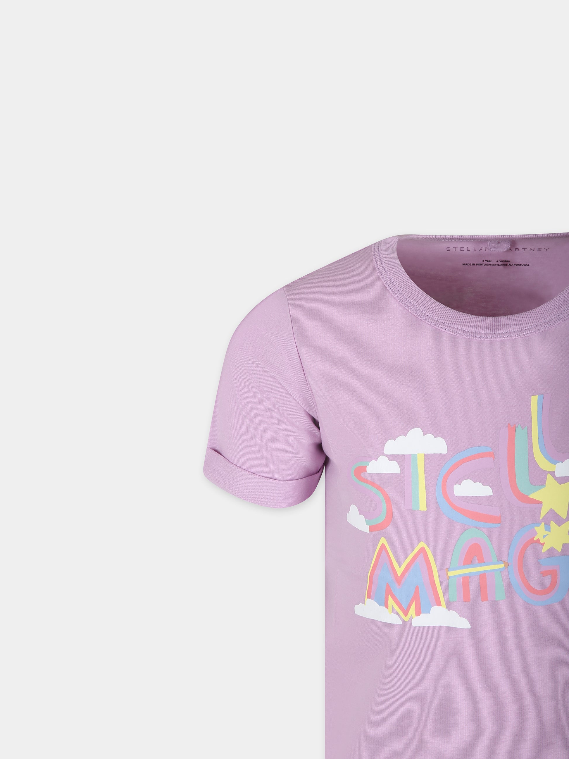 T-shirt viola per bambina con logo arcobaleno,Stella Mccartney Kids,TT8D51 Z0434 516