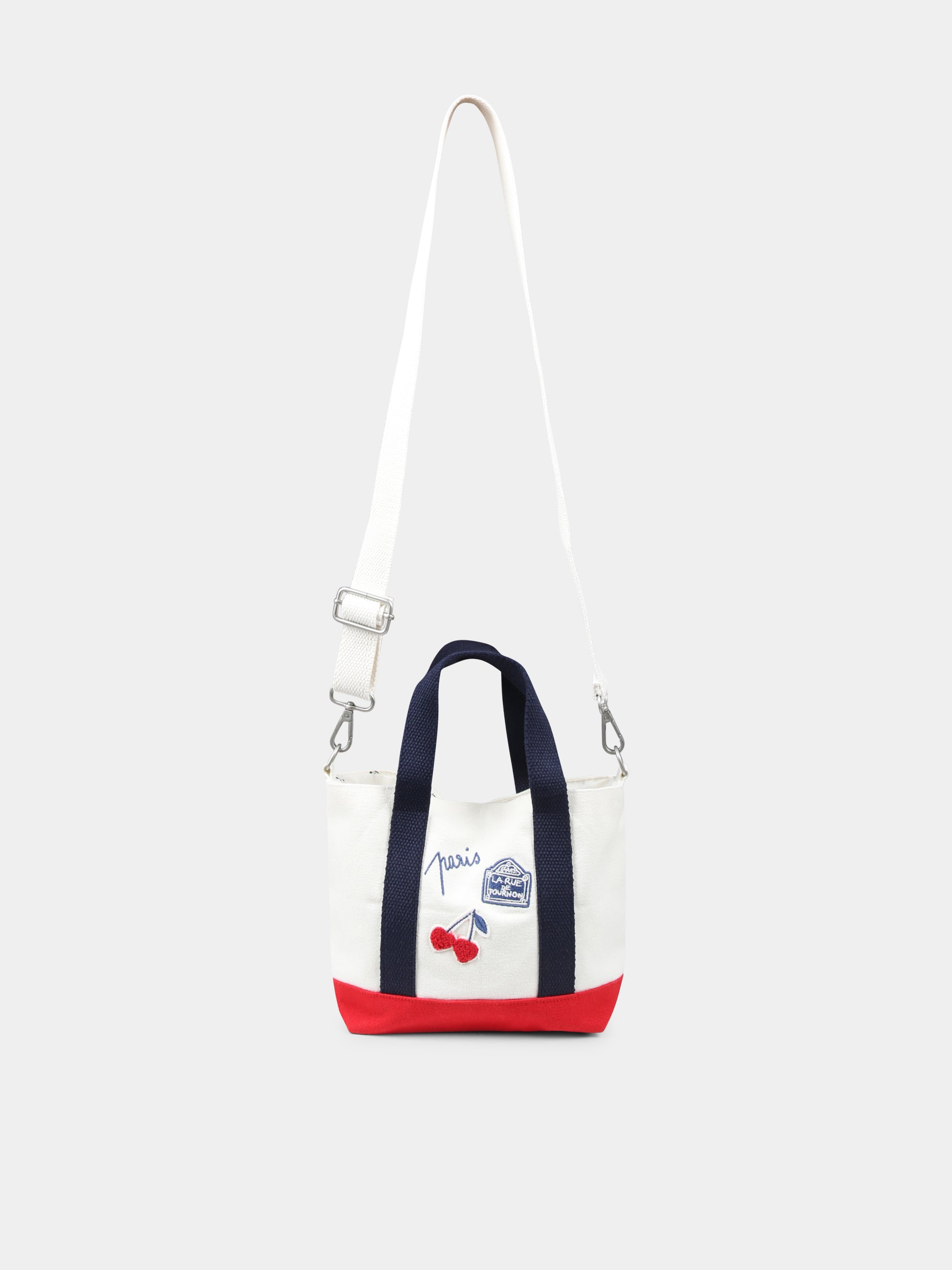 Borsa avorio per bambina con ciliegie e scritta,Bonpoint,S05GBAW00011 003