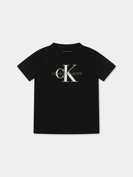 T-shirt nera per neonati con logo,Calvin Klein Kids,24F CKIN0IN00001J IN0IN00001 BEH