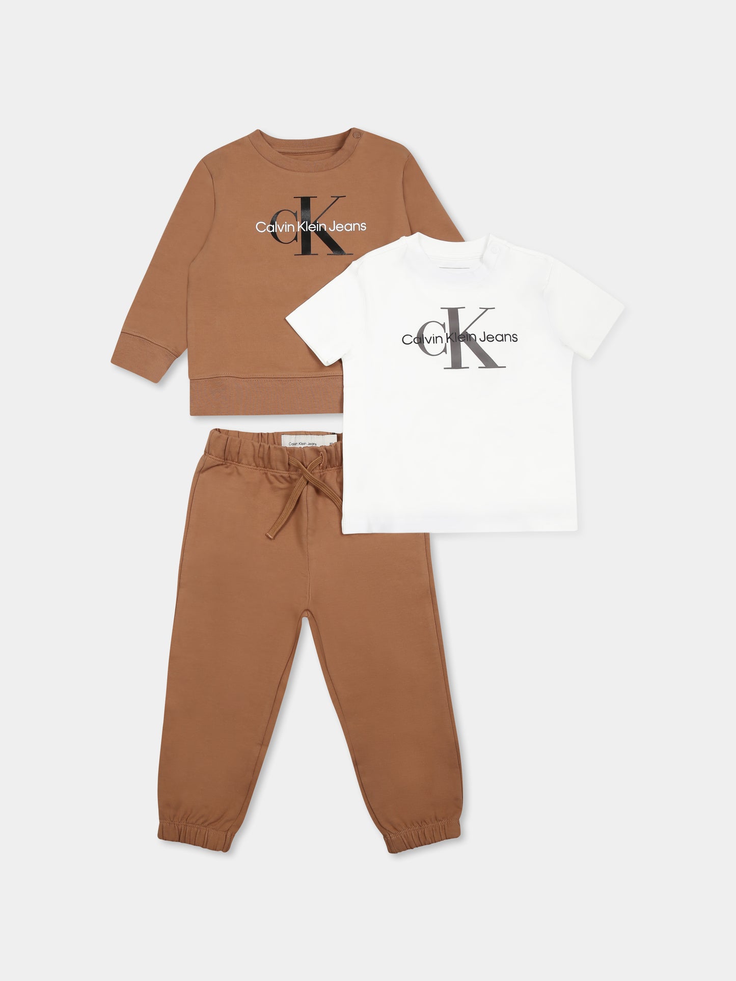 Completo marrone per neonati con logo,Calvin Klein Kids,24F CKIN0IN00011J IN0IN00011 GU1