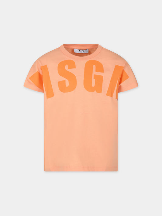 T-shirt arancione per bambini con logo,Msgm Kids,S4MSJUTH006 077