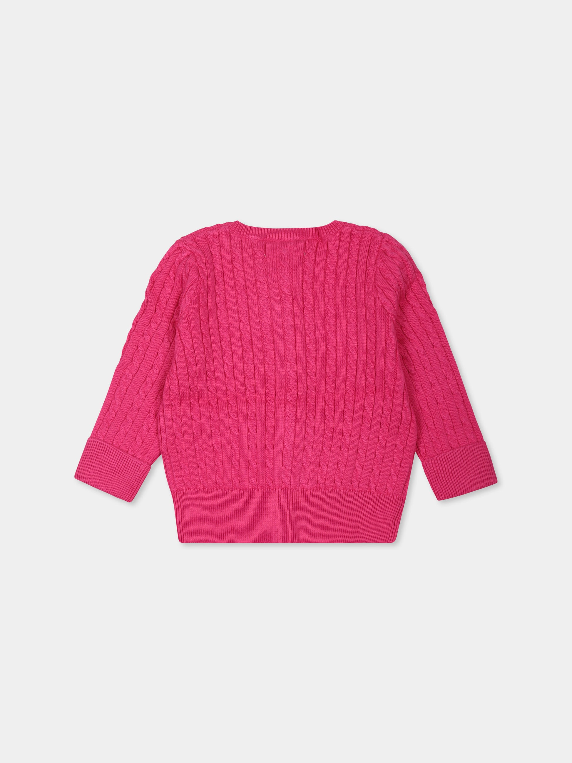 Cardigan fucsia per neonata con cavallino,Ralph Lauren Kids,543047067 BELMONT PINK W