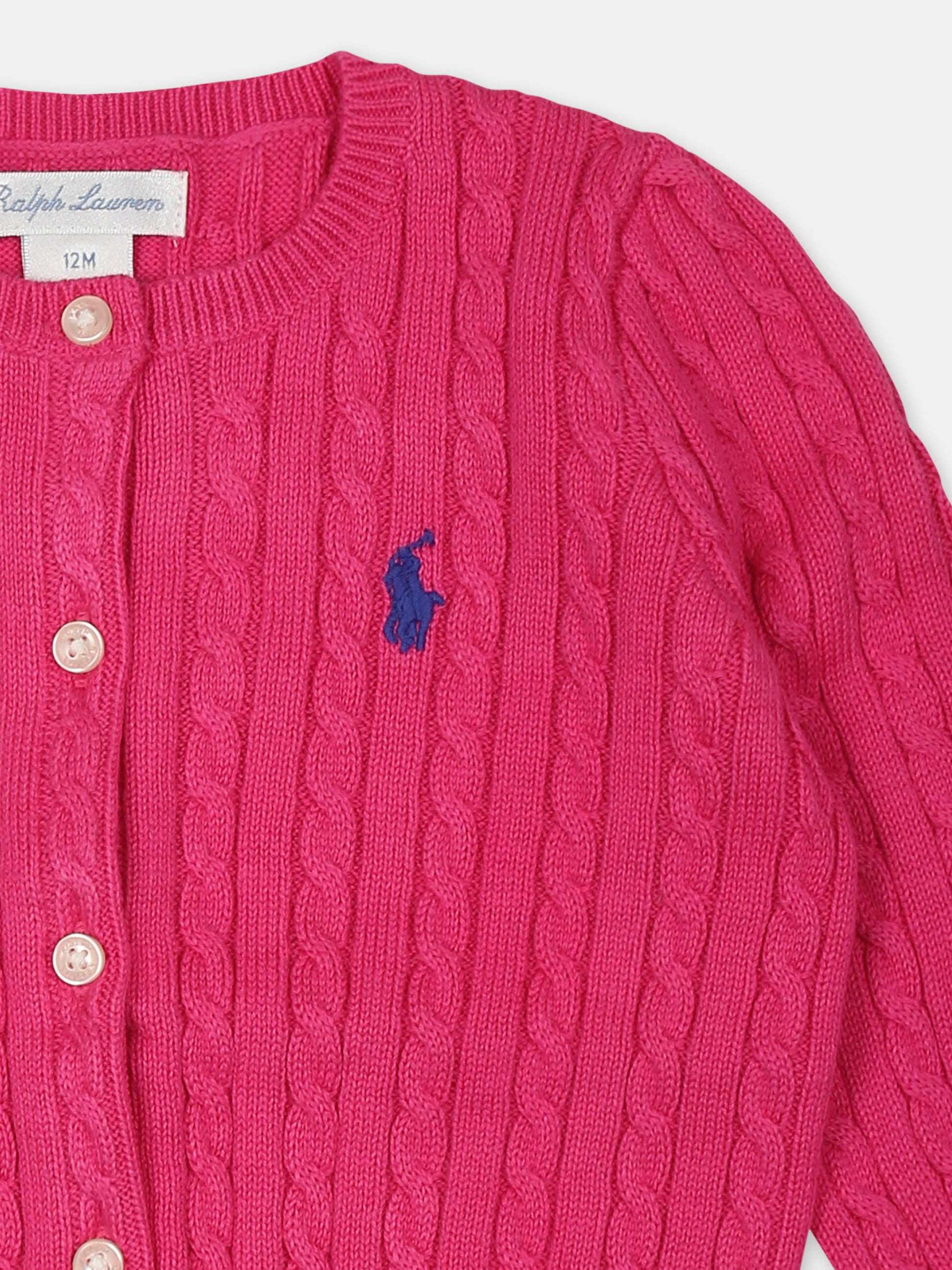 Cardigan fucsia per neonata con cavallino,Ralph Lauren Kids,543047067 BELMONT PINK W