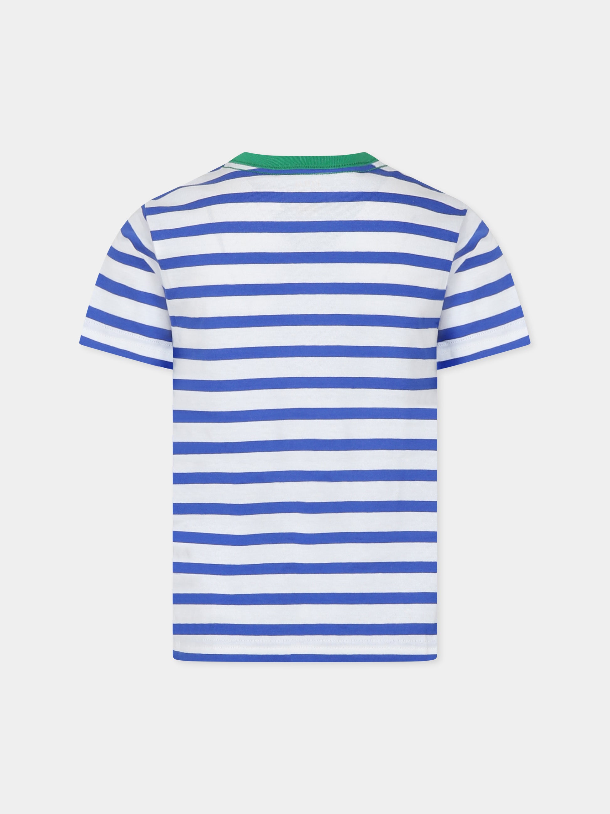 T-shirt multicolor per bambino con cavallino,Ralph Lauren Kids,958169001 PAPER WHITE/TRAVEL BLUE