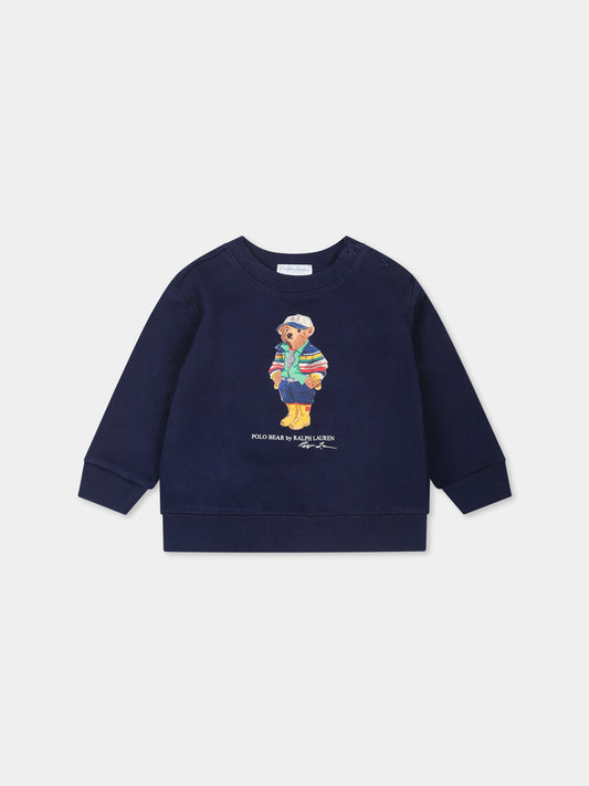 Felpa blu per neonato con Polo bear,Ralph Lauren Kids,975028001 CR24 BEAR NEWPORT NAVY