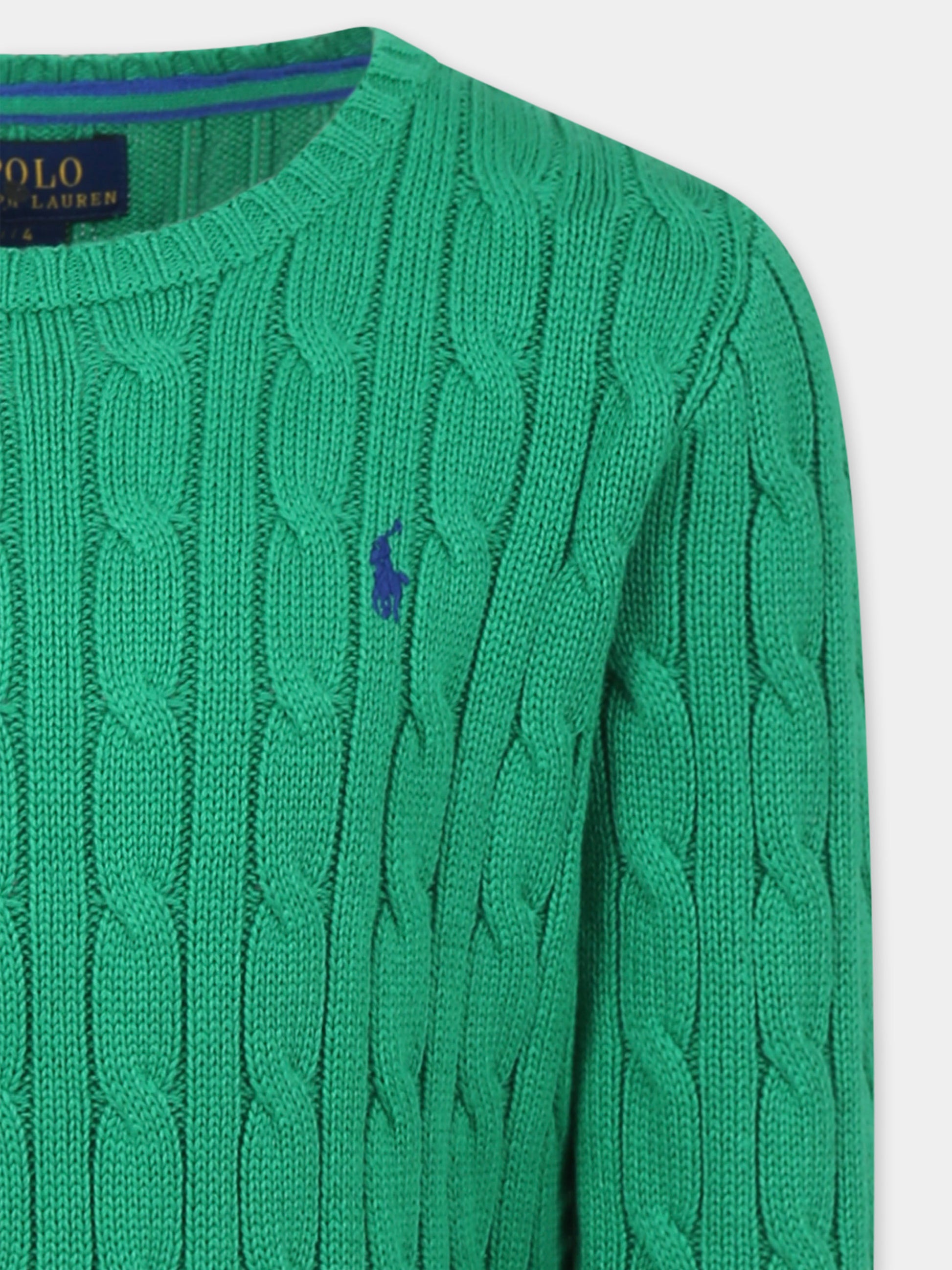 Maglione verde per bambino con cavallino,Ralph Lauren Kids,702674072 STEM/C7284