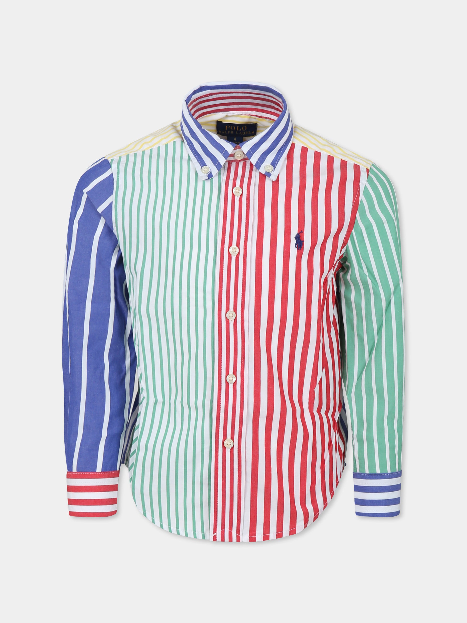 Camicia multicolor per bambino con cavallino,Ralph Lauren Kids,958467001 MULTI STRIPE