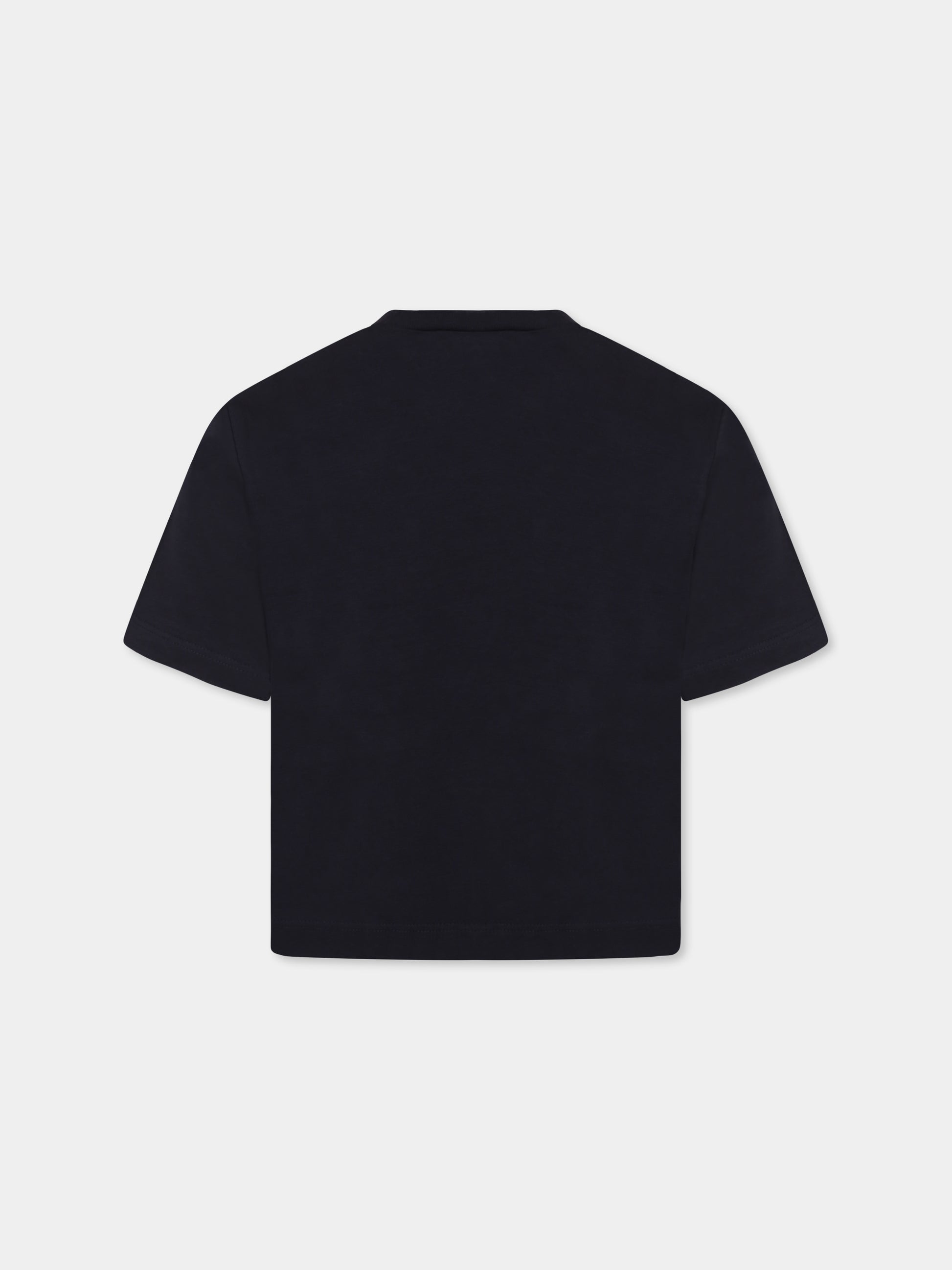 T-shirt blu crop per bambina con logo argentato metallizzato,Marni Kids,M01317 M00HZ MT256F 0M803