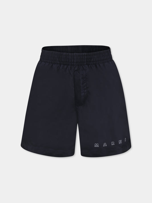 Boxer mare blu per bambino con logo bianco,Marni Kids,M01379 M00SD MM24U 0M803