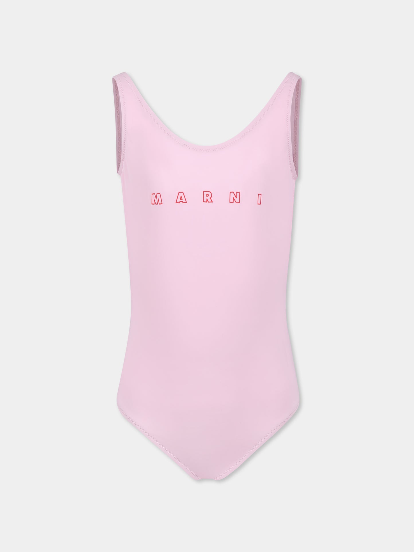 Costume intero rosa per bambina con logo rosso,Marni Kids,M01350 M00M2 MM20F 0M347