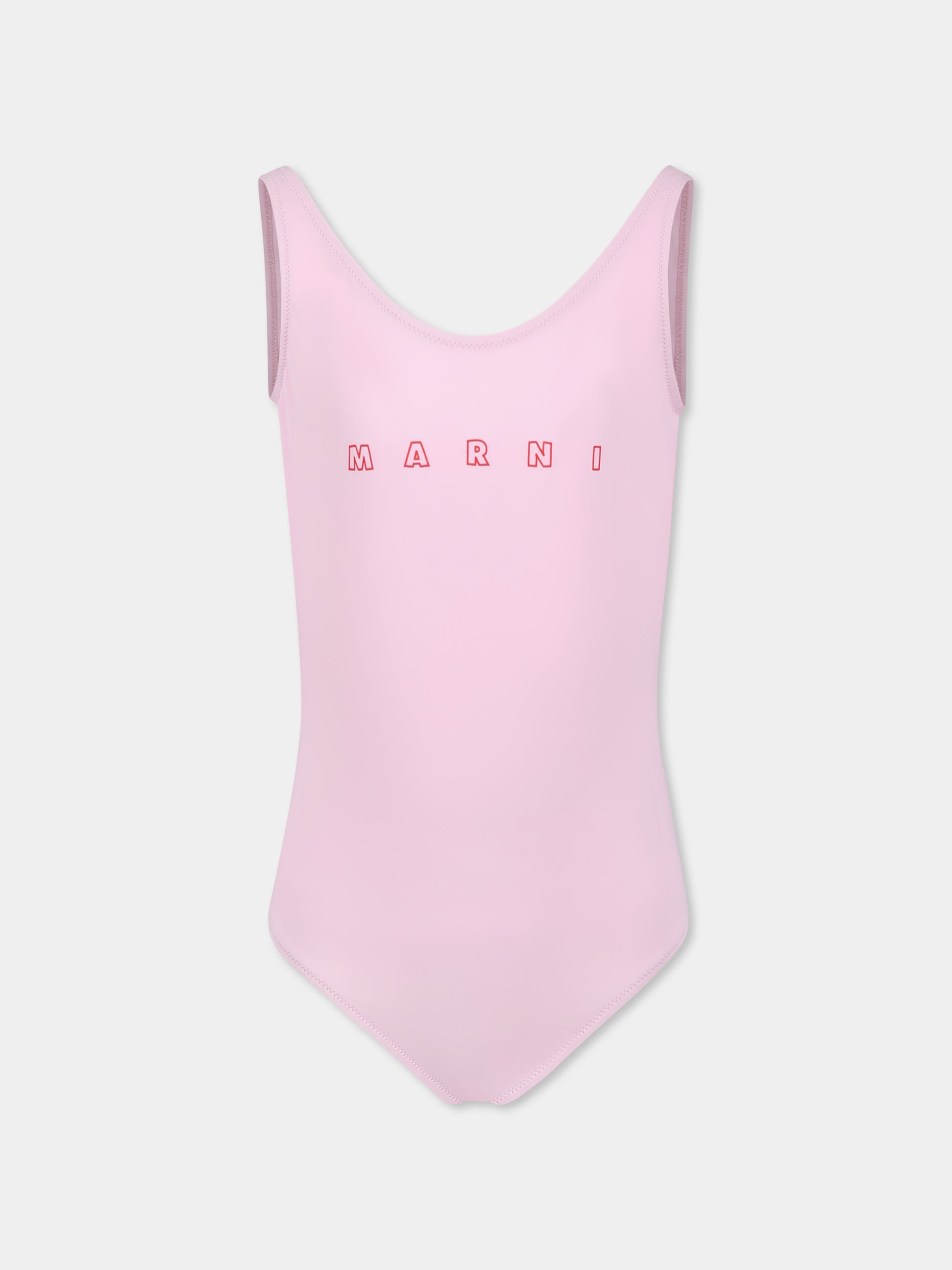 Costume intero rosa per bambina con logo rosso,Marni Kids,M01350 M00M2 MM20F 0M347