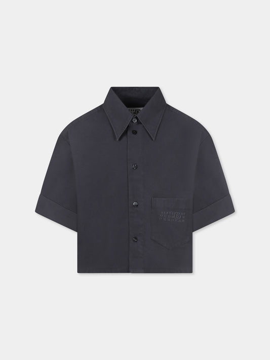 Camicia grigia crop per bambina con logo numerico,Mm6 Maison Margiela,M60511 MM04T MM6C17U M6904