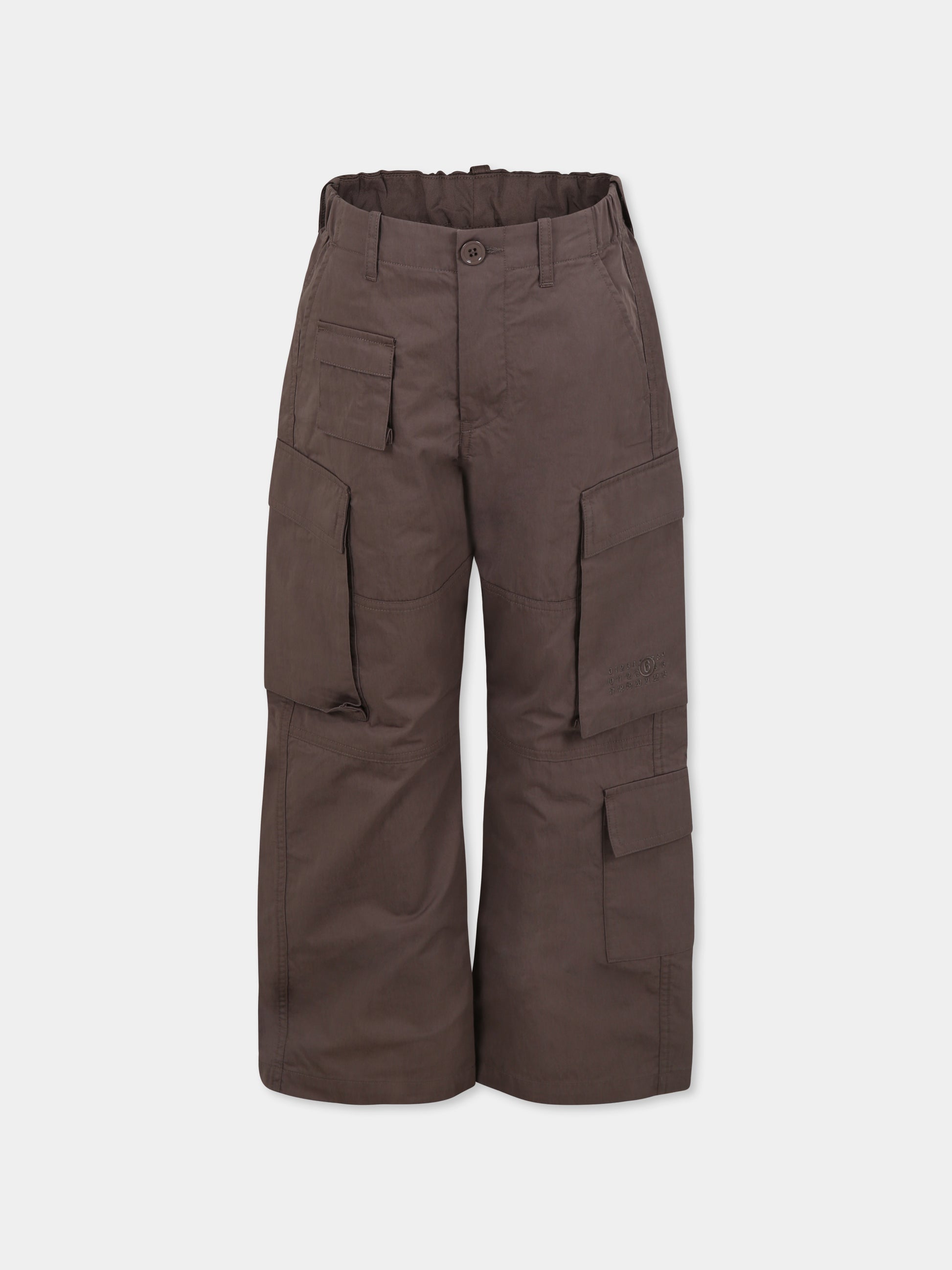 Pantaloni cargo marroni per bamini con logo ricamato,Mm6 Maison Margiela,M60735 MM05F MM6P159U M6710