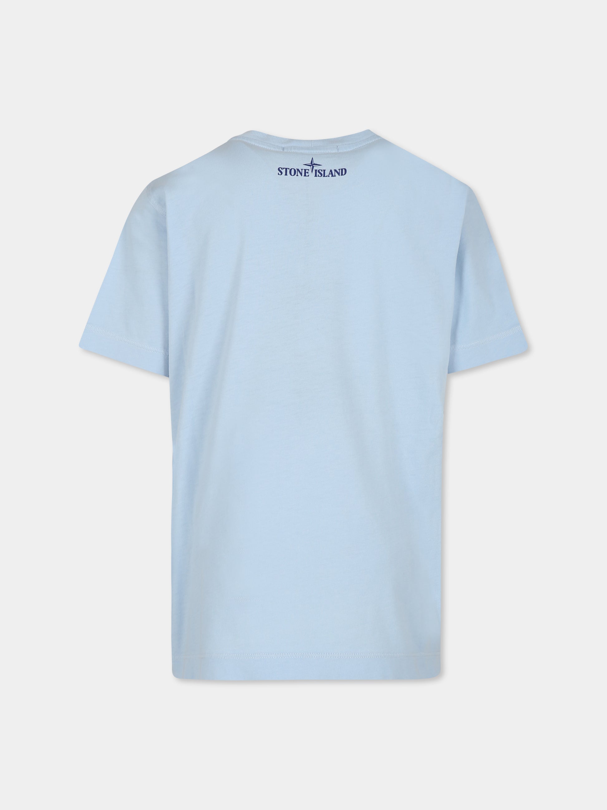 T-shirt celeste per bambino con logo e bussola,Stone Island Junior,801621072 V0040