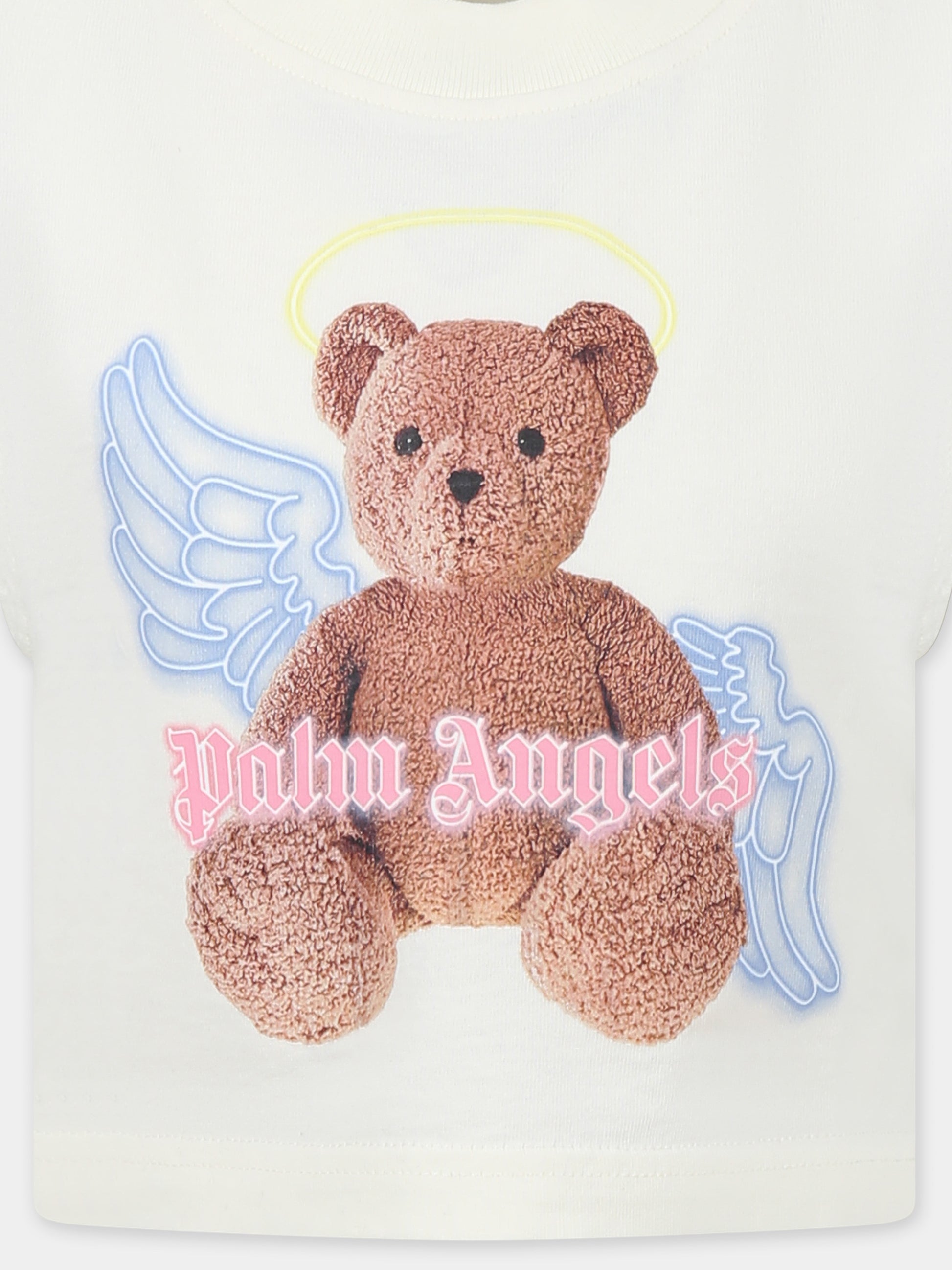 Canotta avorio per bambina con stampa Bear,Palm Angels,PGAC003C99JER0010460