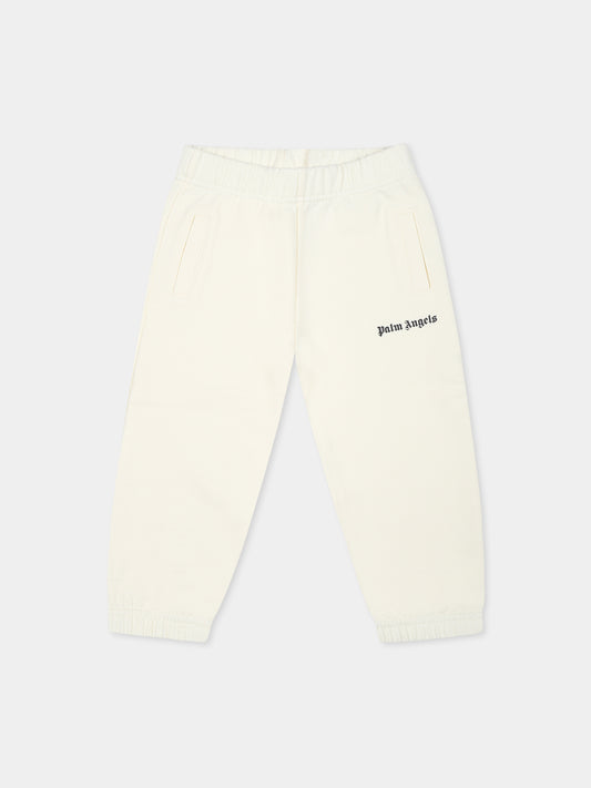 Ivory trousers for baby girl with logo