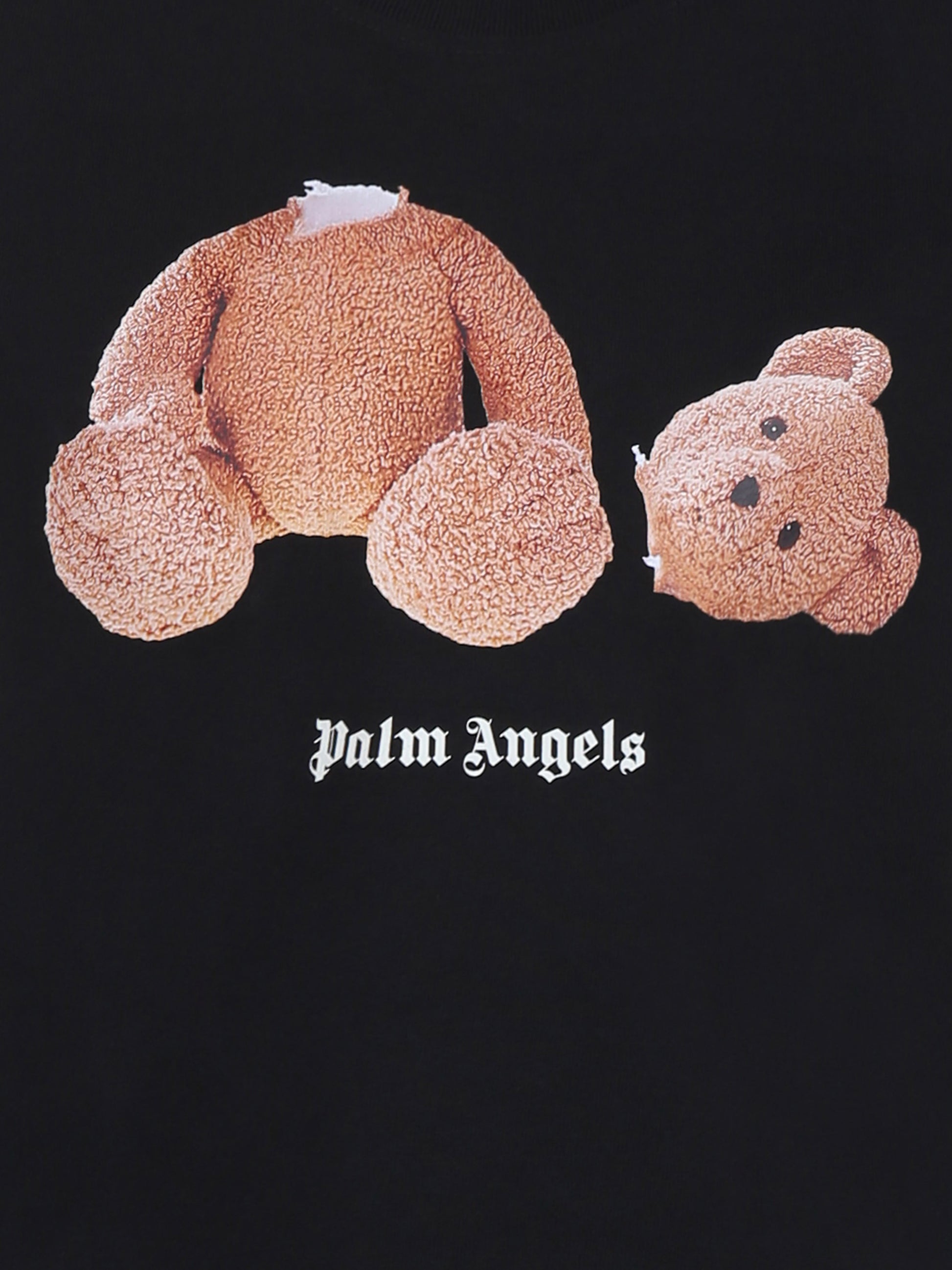 T-shirt nera per bambino con orsetto e logo,Palm Angels,PBAA003C99JER0061060