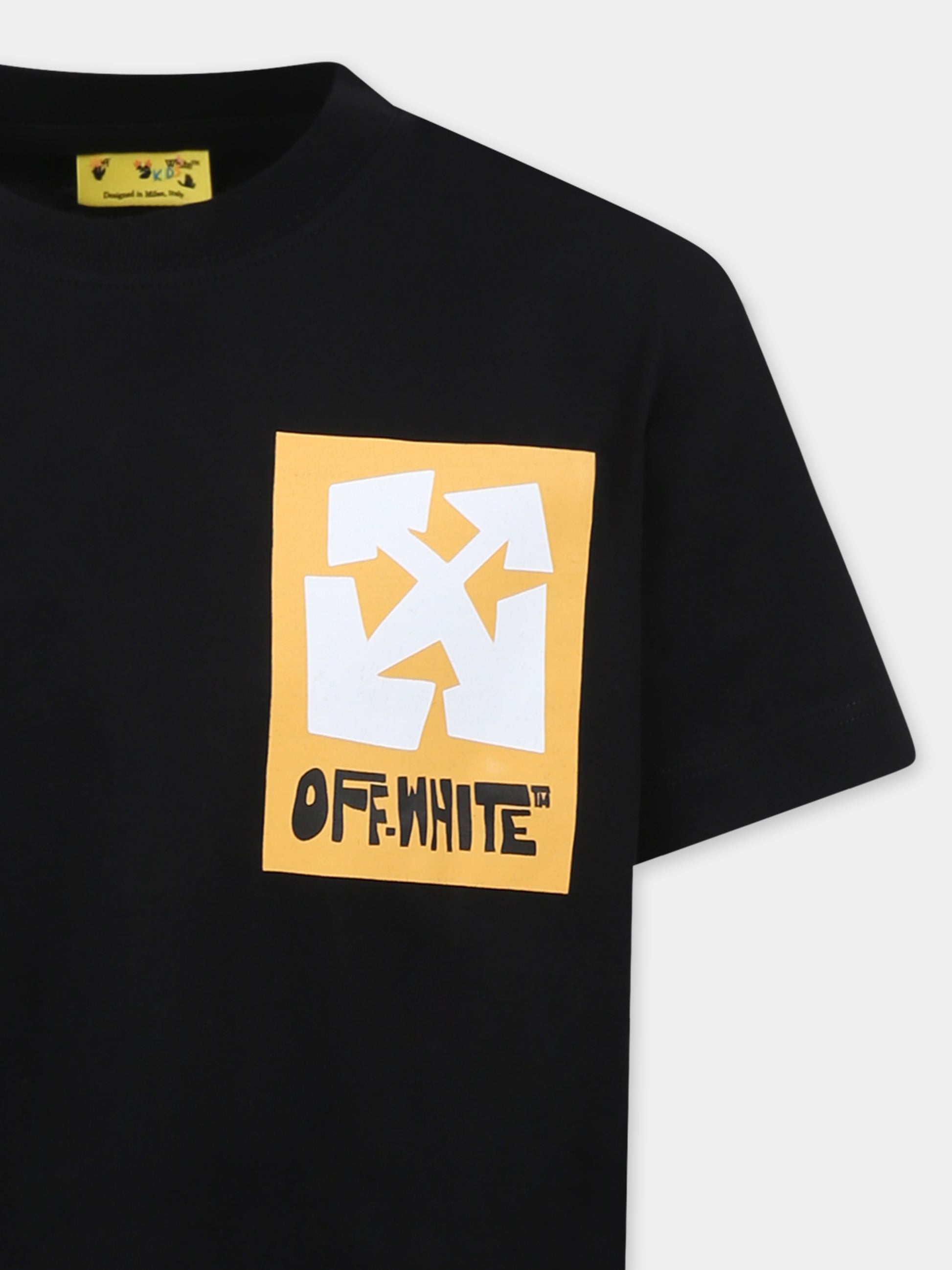 T-shirt nera per bambino con logo e frecce,Off White,OBAA002S25JER0081018