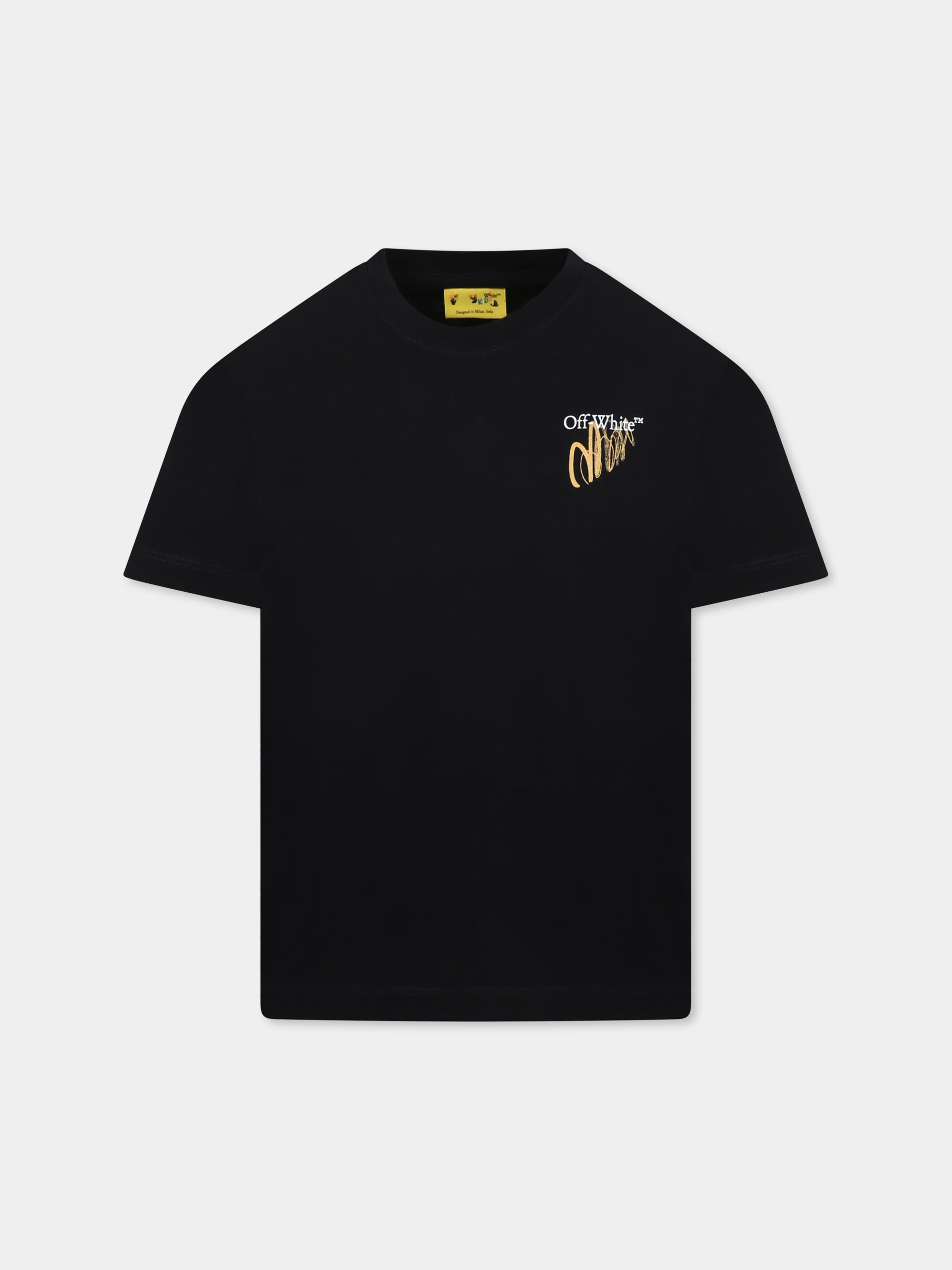 T-shirt nera per bambino con logo e frecce,Off White,OBAA002S25JER00A1001