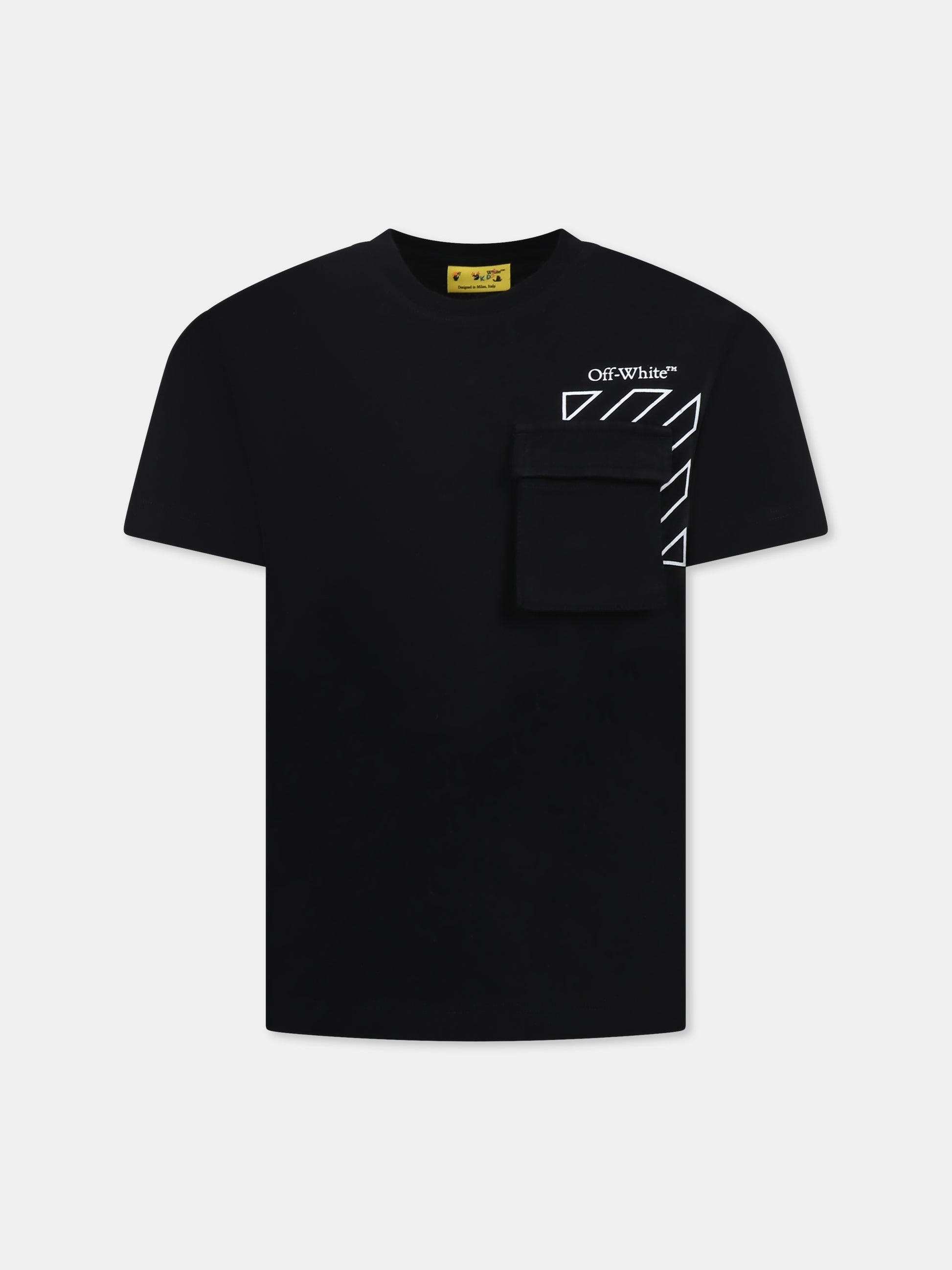 T-shirt nera per bambino con logo e frecce,Off White,OBAA016S25JER0011001