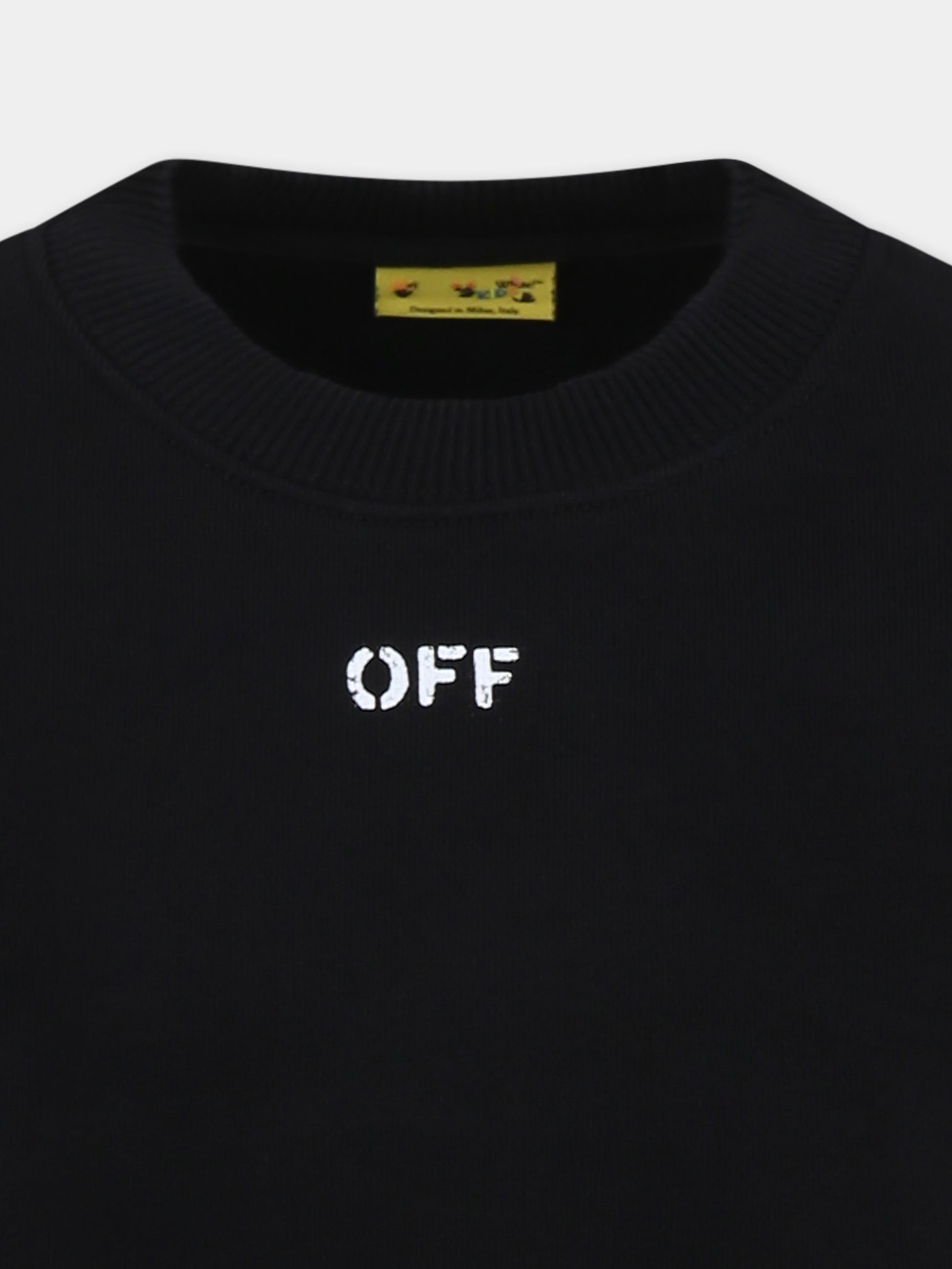 Felpa nera per bambino con logo,Off White,OBBA001C99FLE0041001