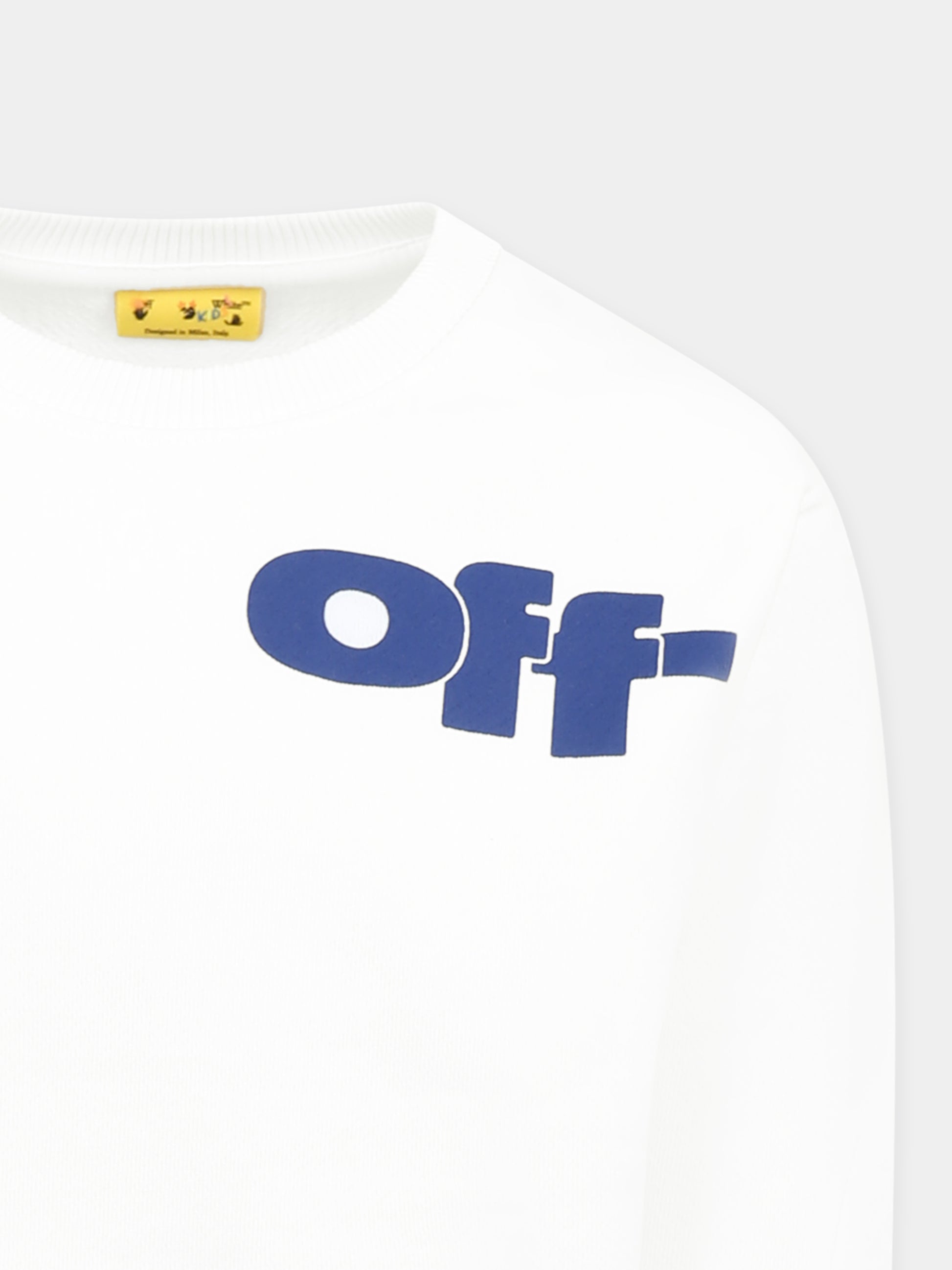 Felpa bianca per bambino con logo,Off White,OBBA001S25FLE0020145