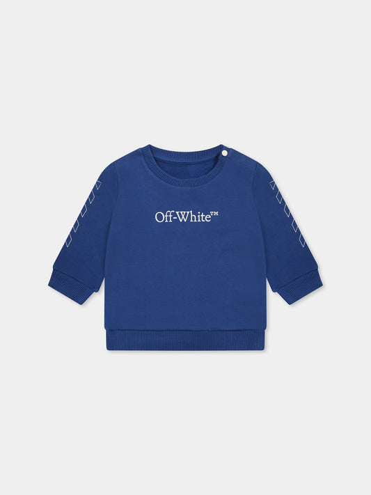 Felpa blu per neonato con logo,Off White,OBXC001S25FLE0014501