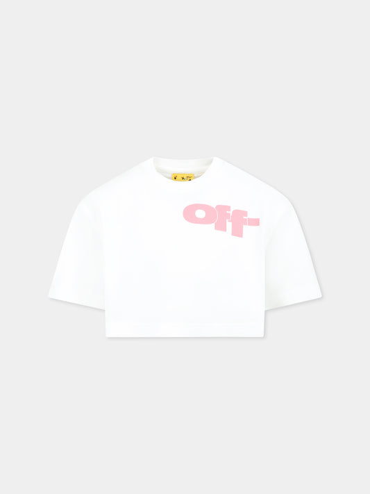 T-shirt crop bianca per bambina con logo,Off White,OGAA019S25JER0010130