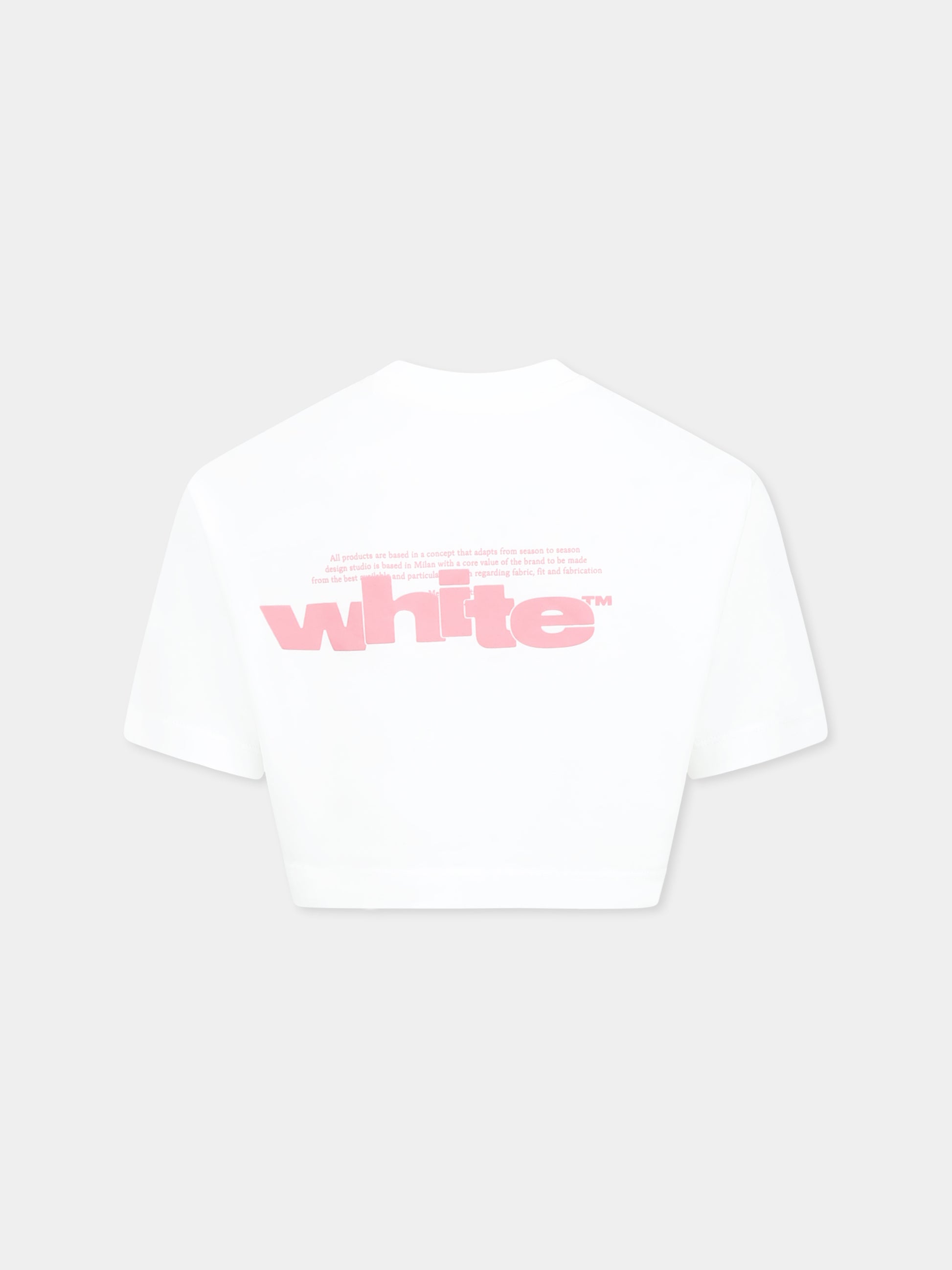 T-shirt crop bianca per bambina con logo,Off White,OGAA019S25JER0010130