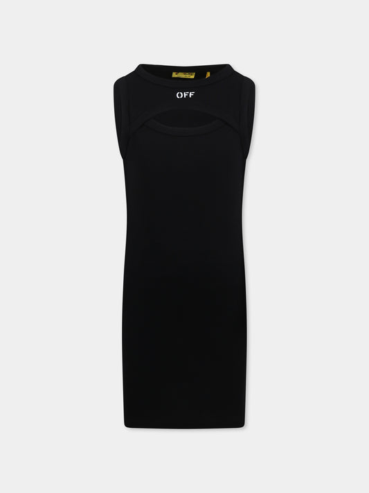 Vestito nero per bambina con logo,Off White,OGDB065S25JER0011001