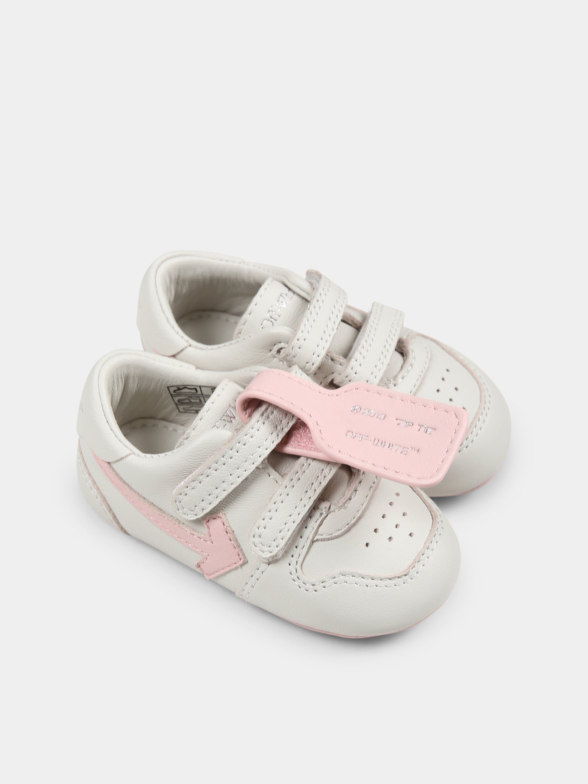 Sneakers avorio per neonata con freccia,Off White,OGIX001S25LEA001013C