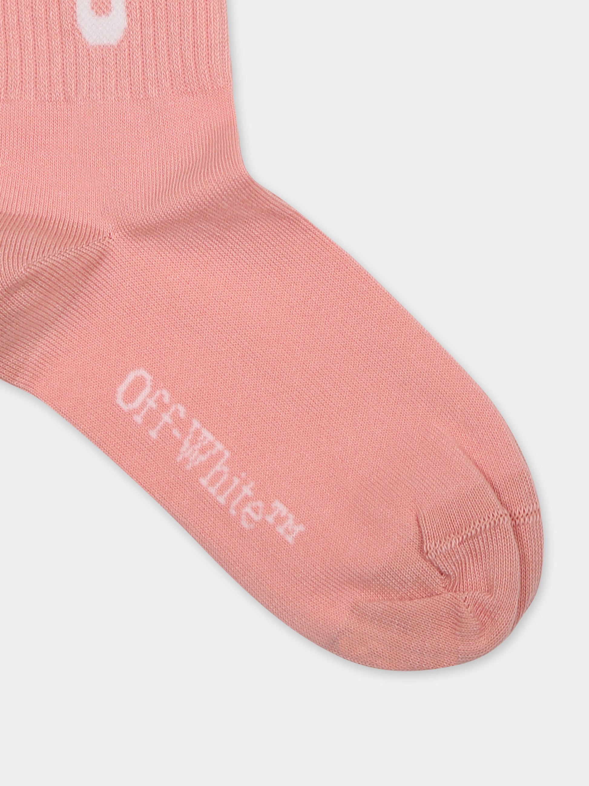 Calze rosa per bambina con logo,Off White,OGRA003S25KNI0023001
