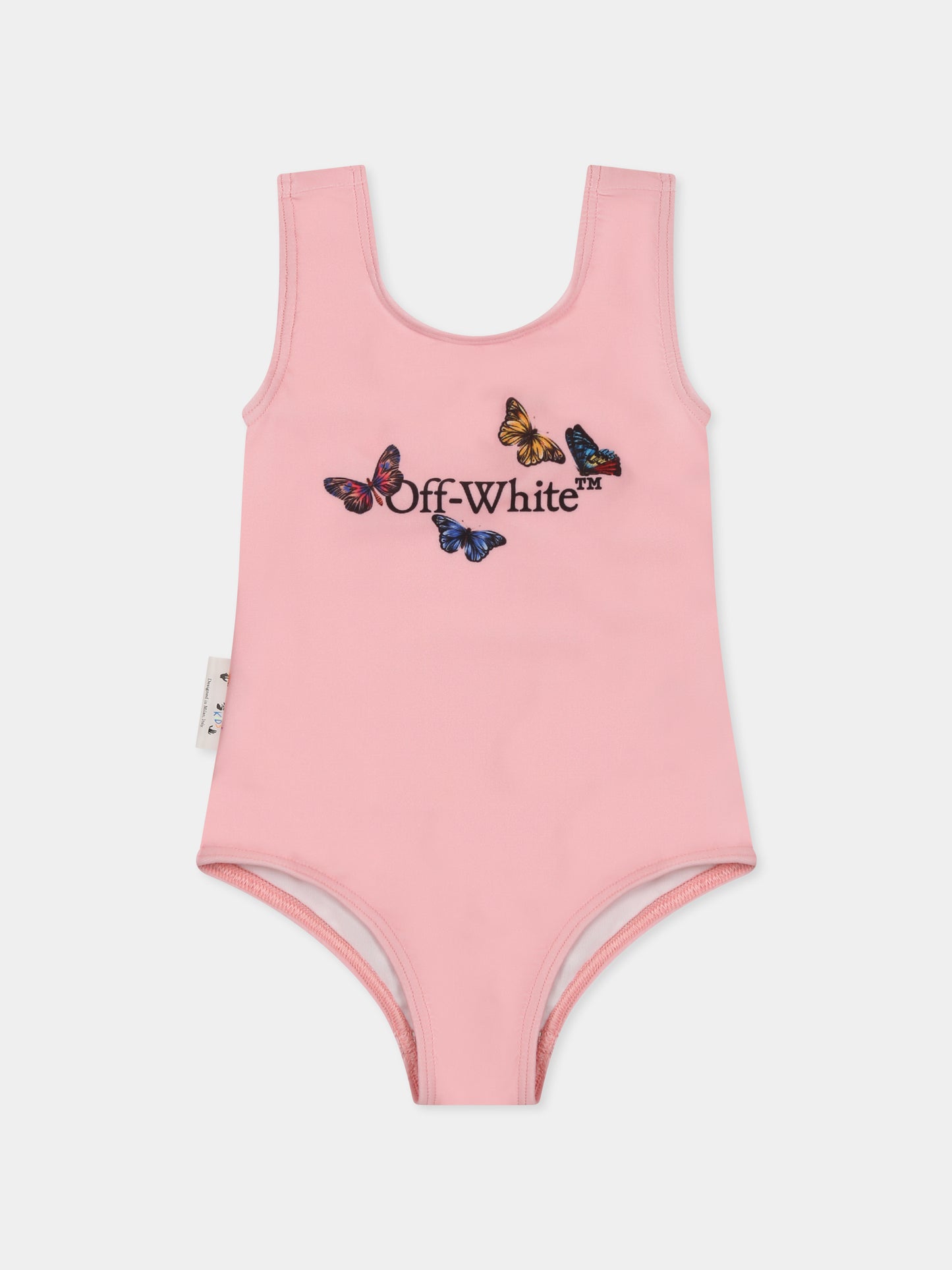 Costume intero rosa per neonata con logo e farfalle,Off White,OGX6002S25JER0013010