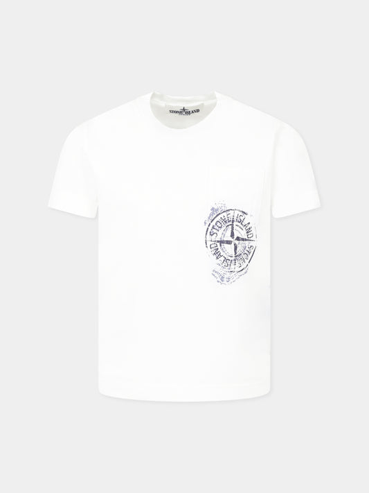 T-shirt bianca per bambino con stampa bussola,Stone Island Junior,K1S16 2100012 S0129 V0001