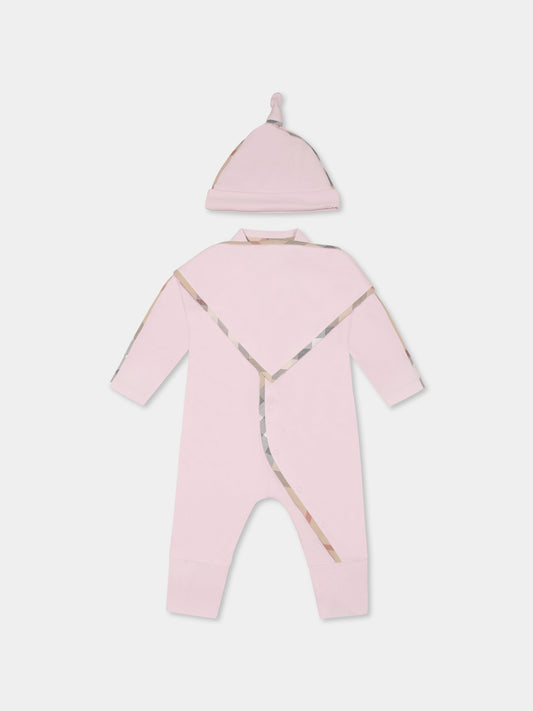 Pink babygrow set for baby girl with vintage check