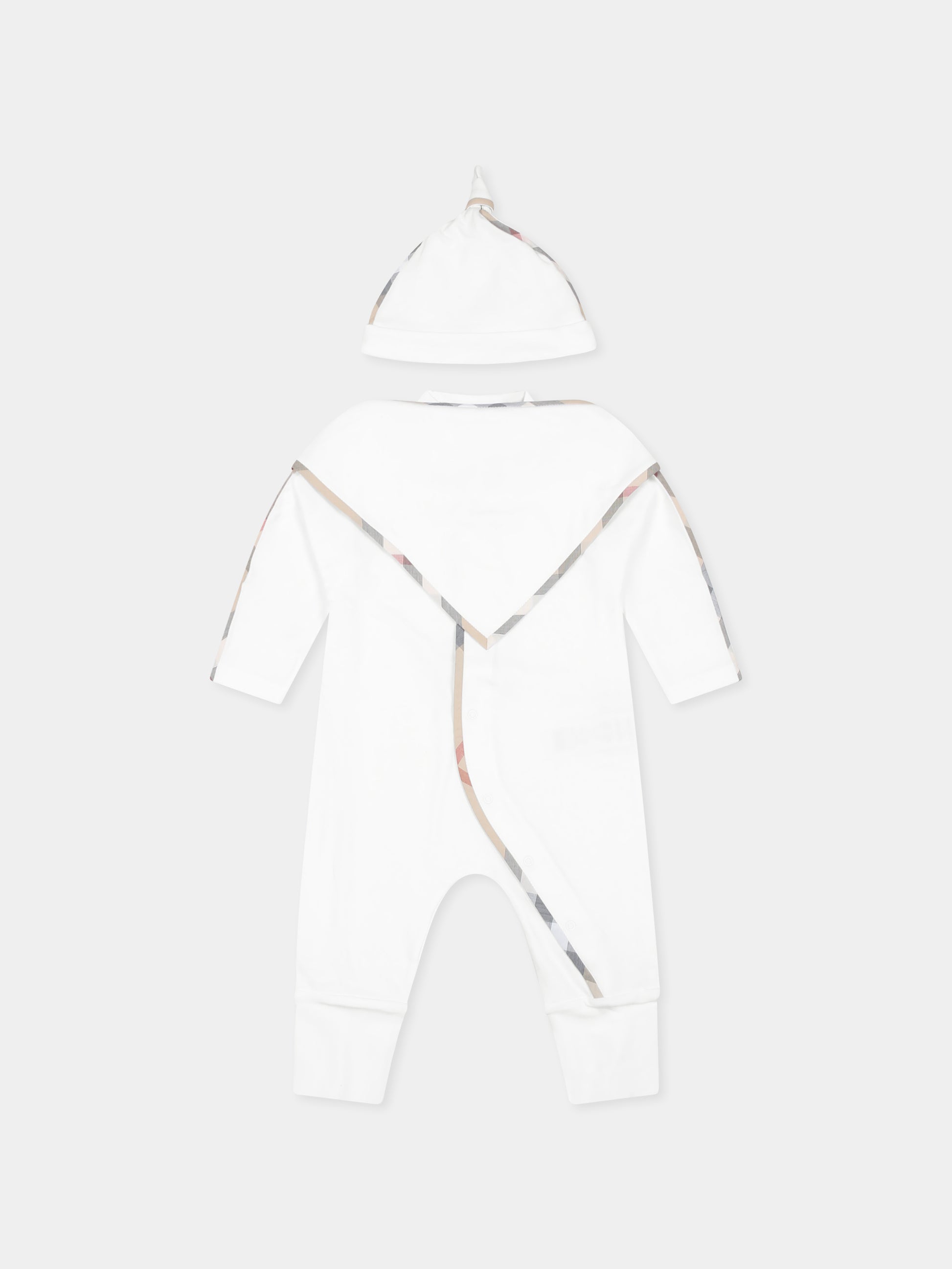Set tutina bianca per neonati con check vintage,Burberry Kids,8100691 A1464