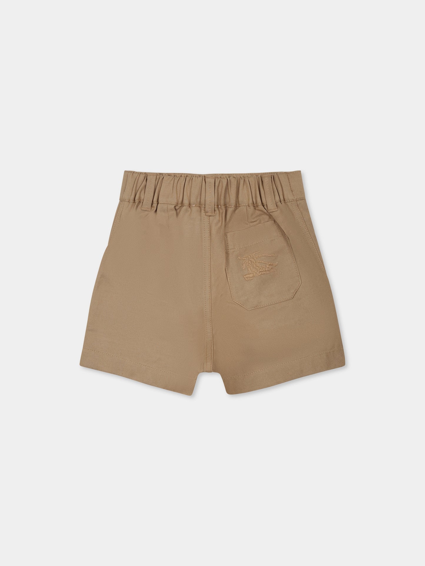 Beige shorts for baby boy with embroidered logo