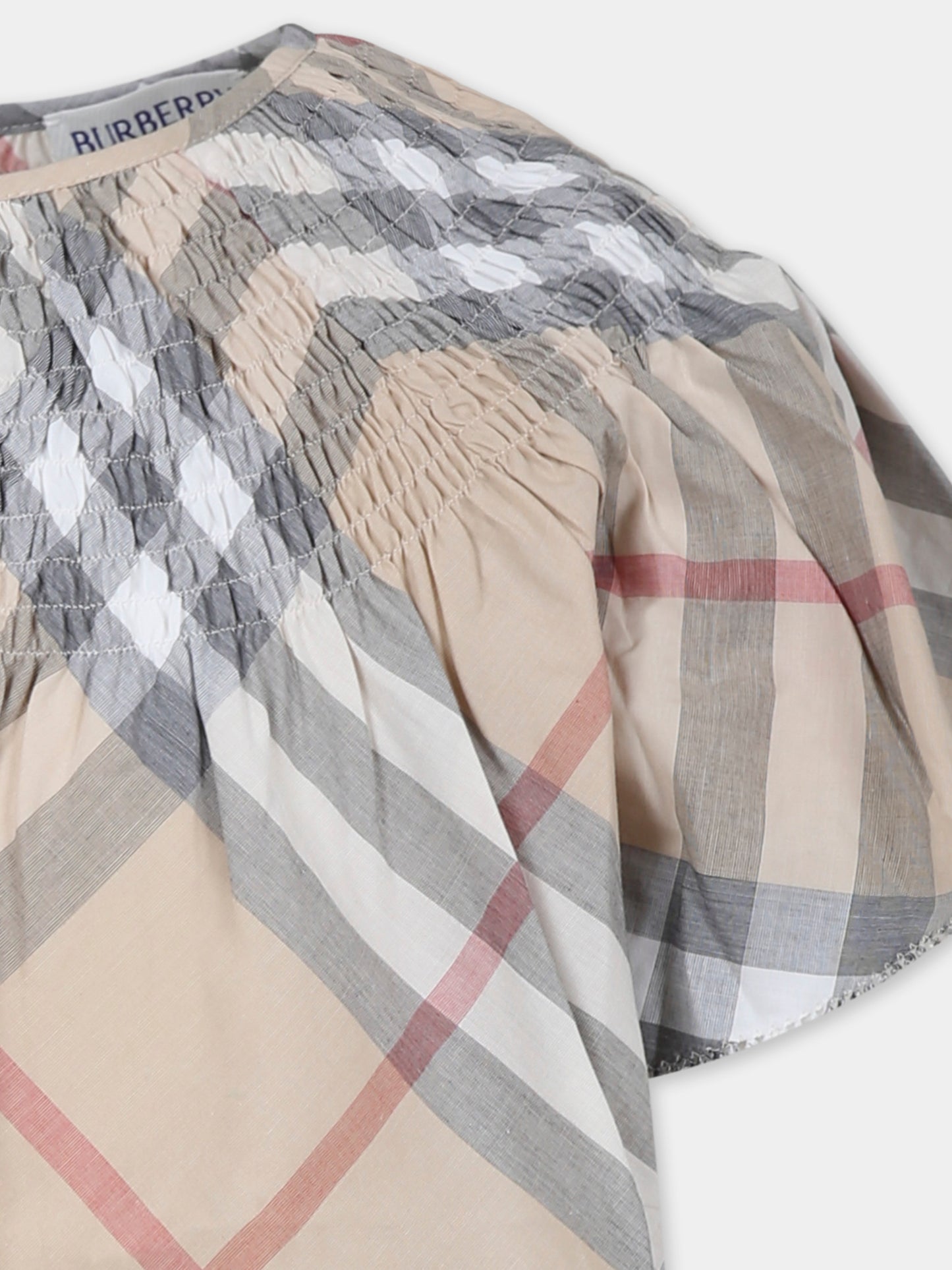 Top beige per bambina con check vintage,Burberry Kids,8100059 A2205