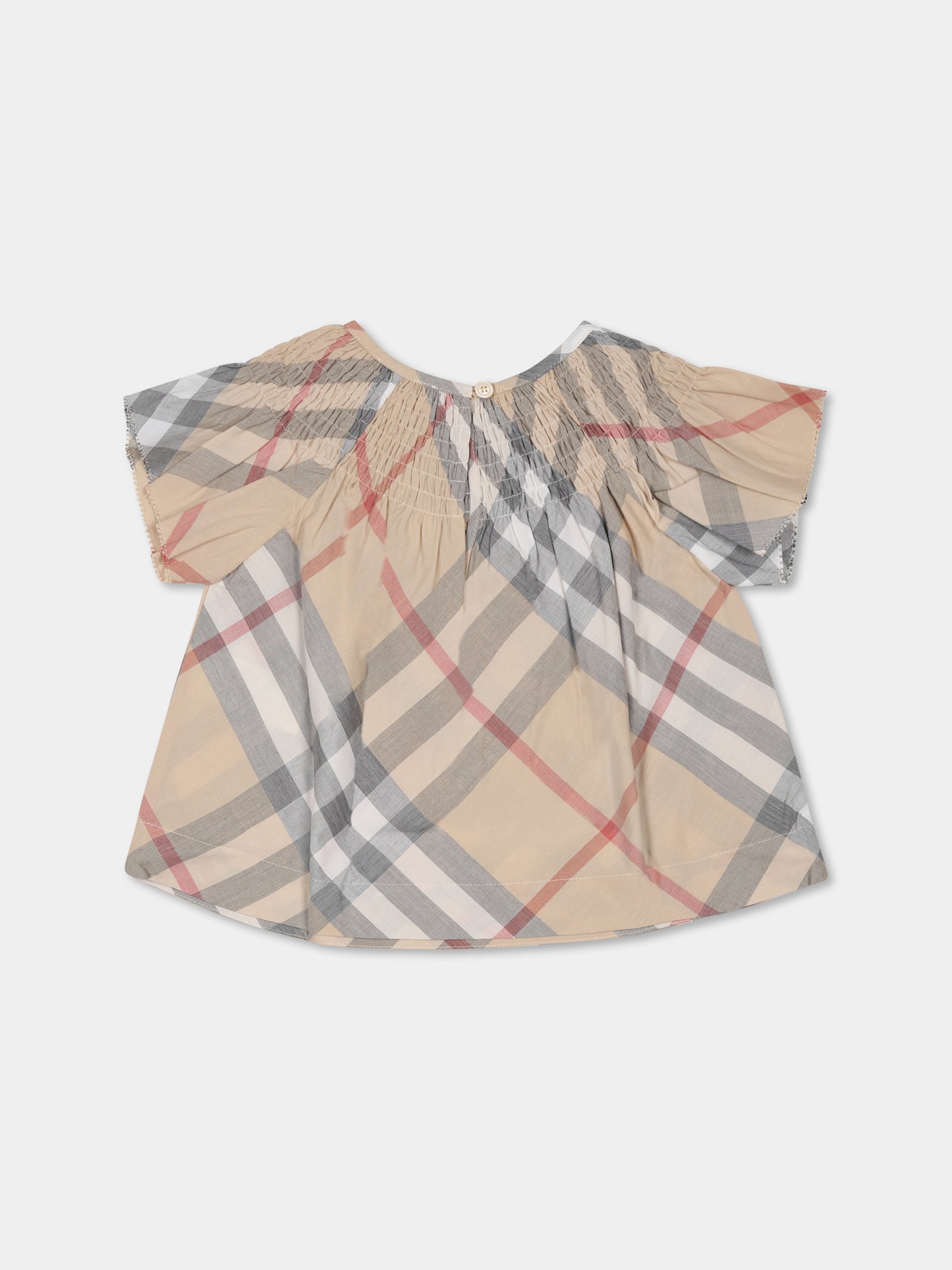 Beige top for baby girl with vintage check