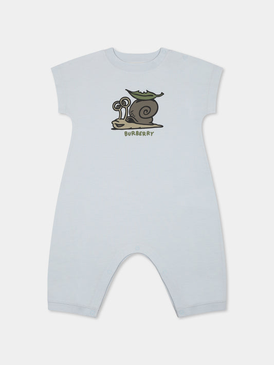 Light blue romper for baby boy with snail
