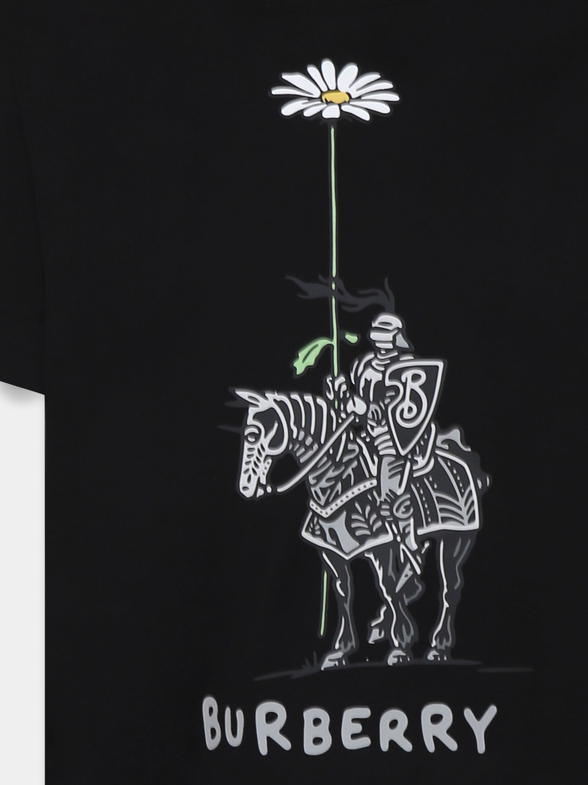 T-shirt nera per bambini con cavaliere equestre,Burberry Kids,8102869 A1189
