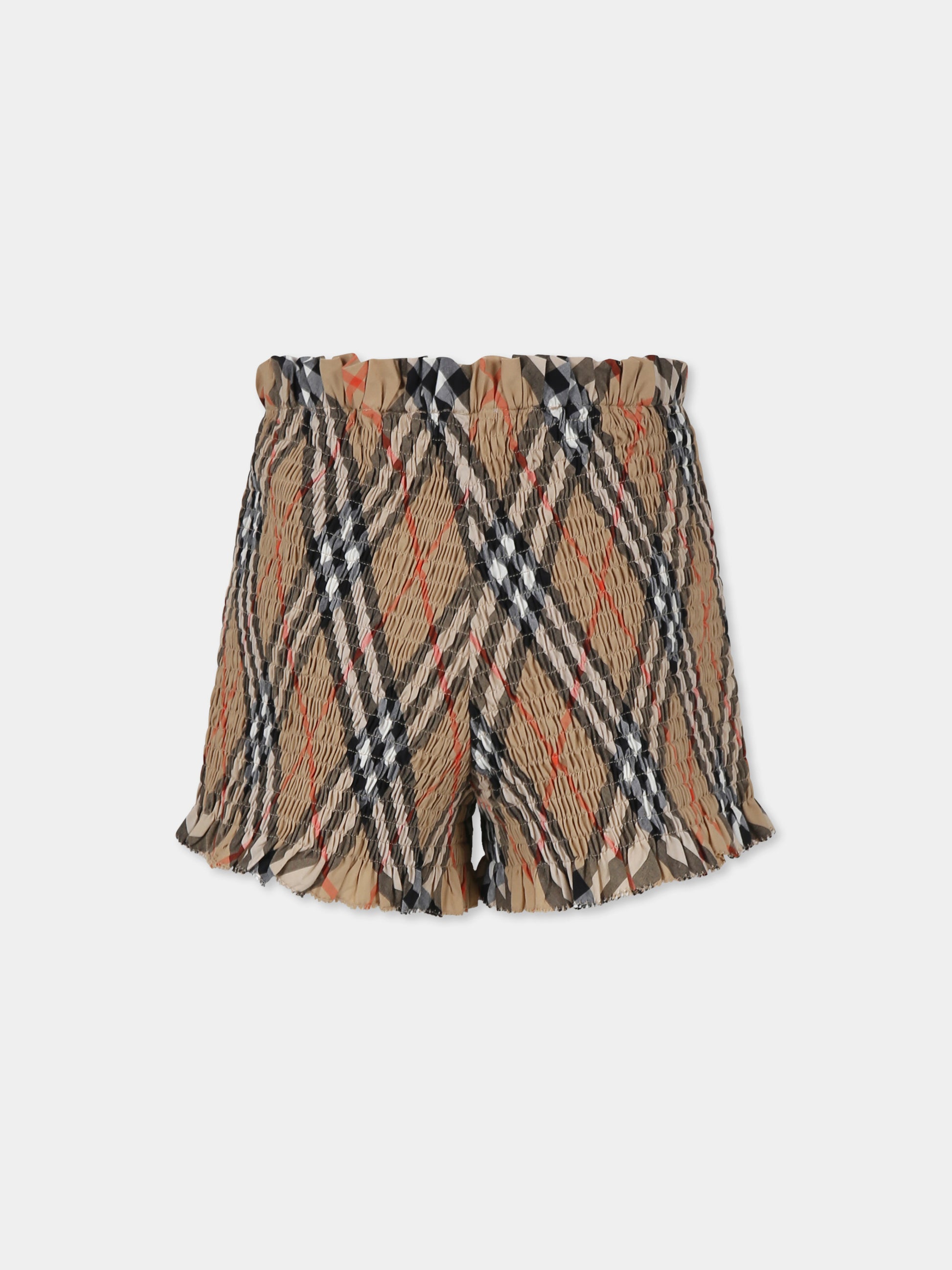 Shorts beige per bambina con check vintage,Burberry Kids,8100074 B9368