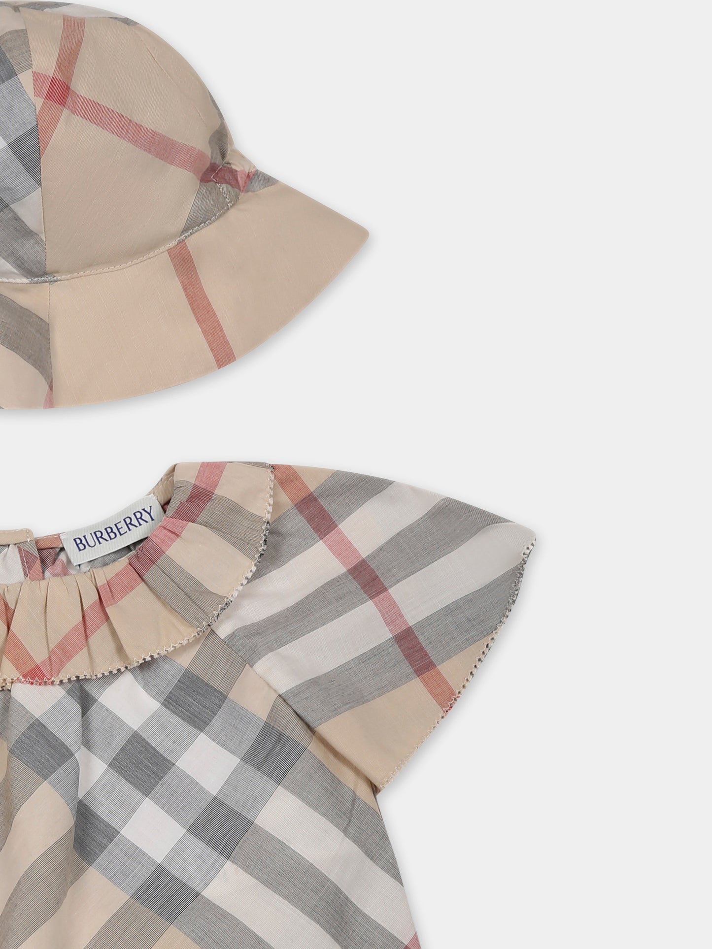 Set beige per neonata con check vintage,Burberry Kids,8100700 A2205