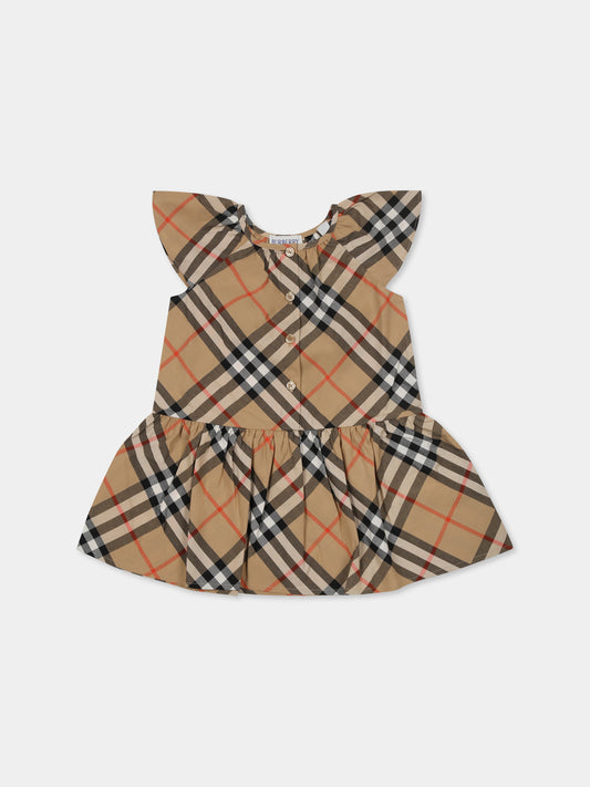 Vestito beige per neonata con check vintage,Burberry Kids,8101249 B9368