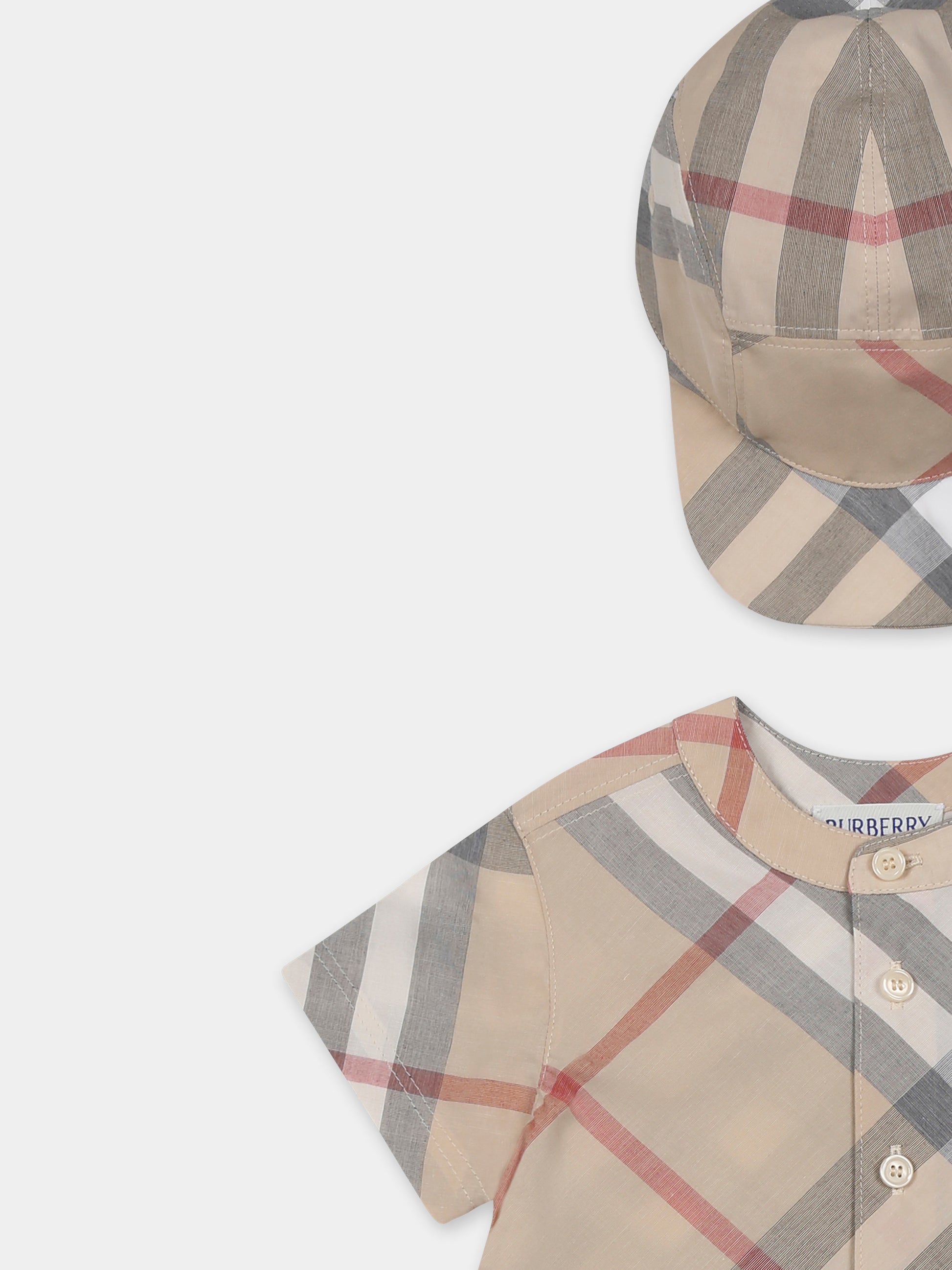 Set beige per neonato con check vintage,Burberry Kids,8100701 A2205